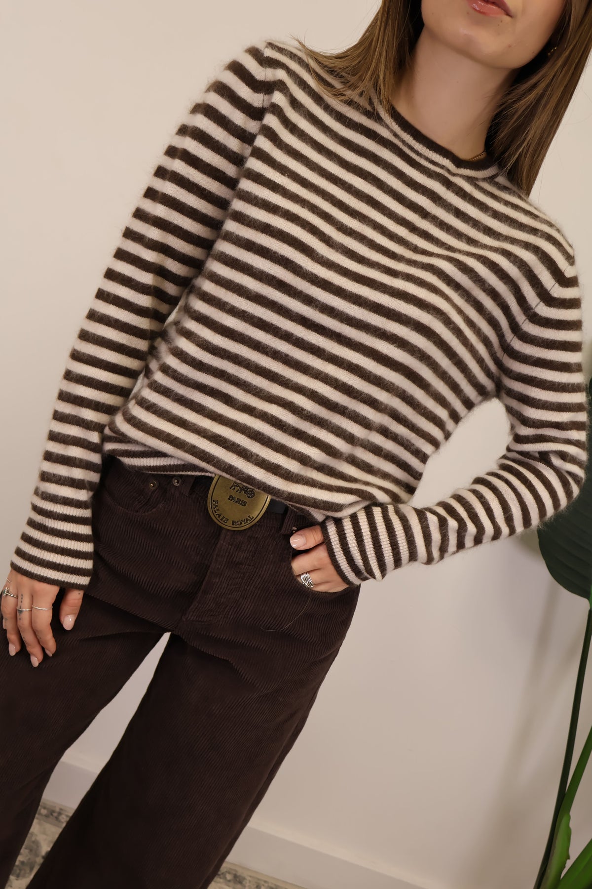 Maglione girocollo righe marrone Tensione In