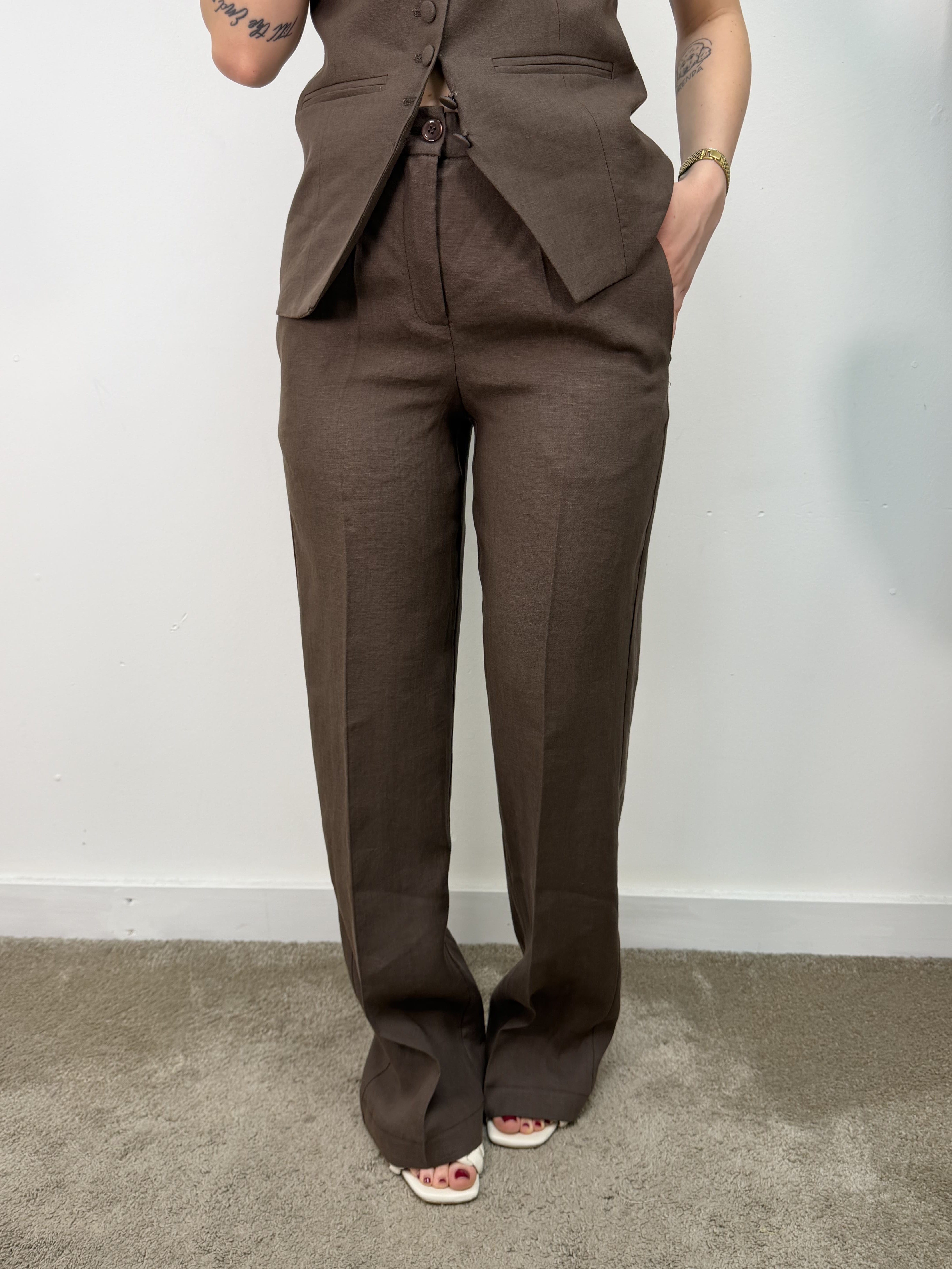 Pantalone 100% lino gamba dritta VICOLO