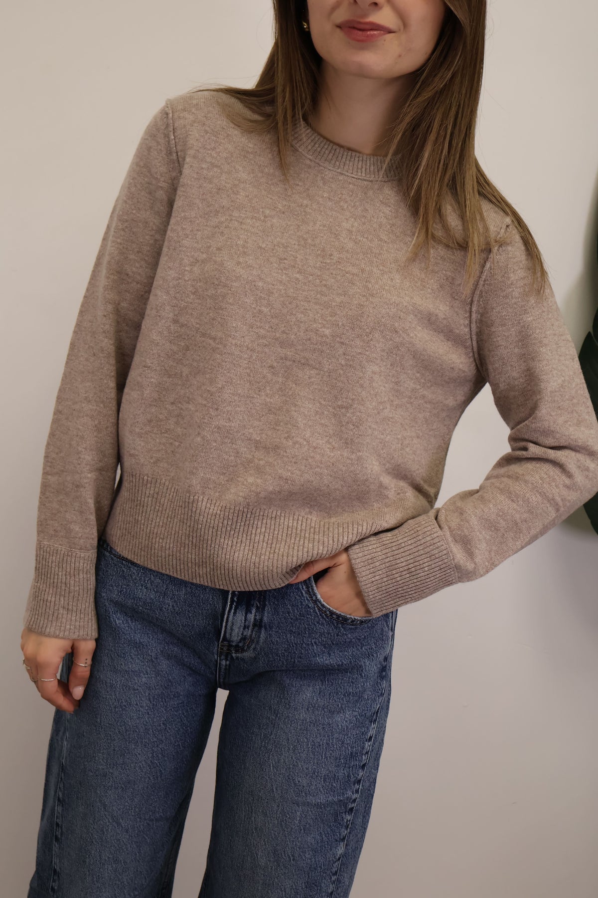 Maglione rasato girocollo 100% lana beige Tensione In
