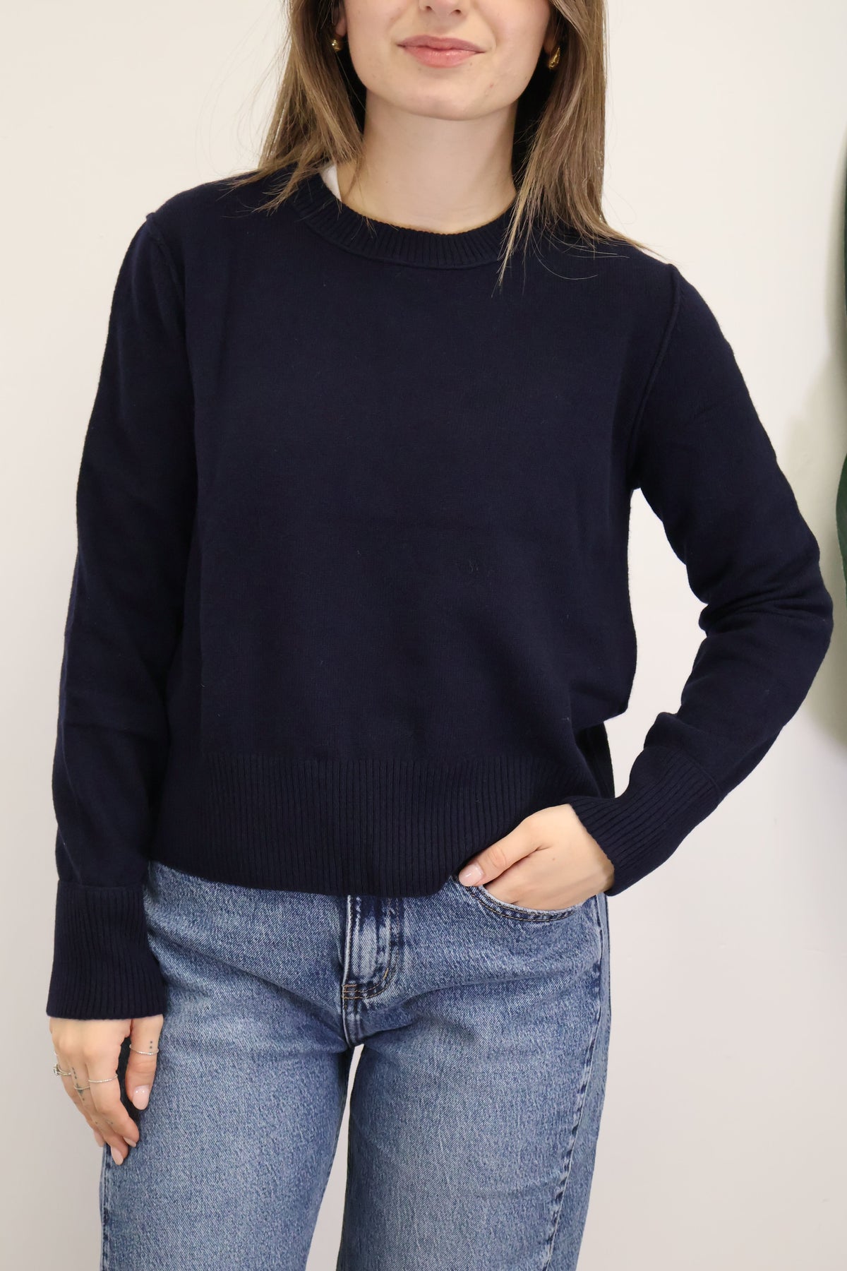 Maglione rasato girocollo in 100% lana blu Tensione In