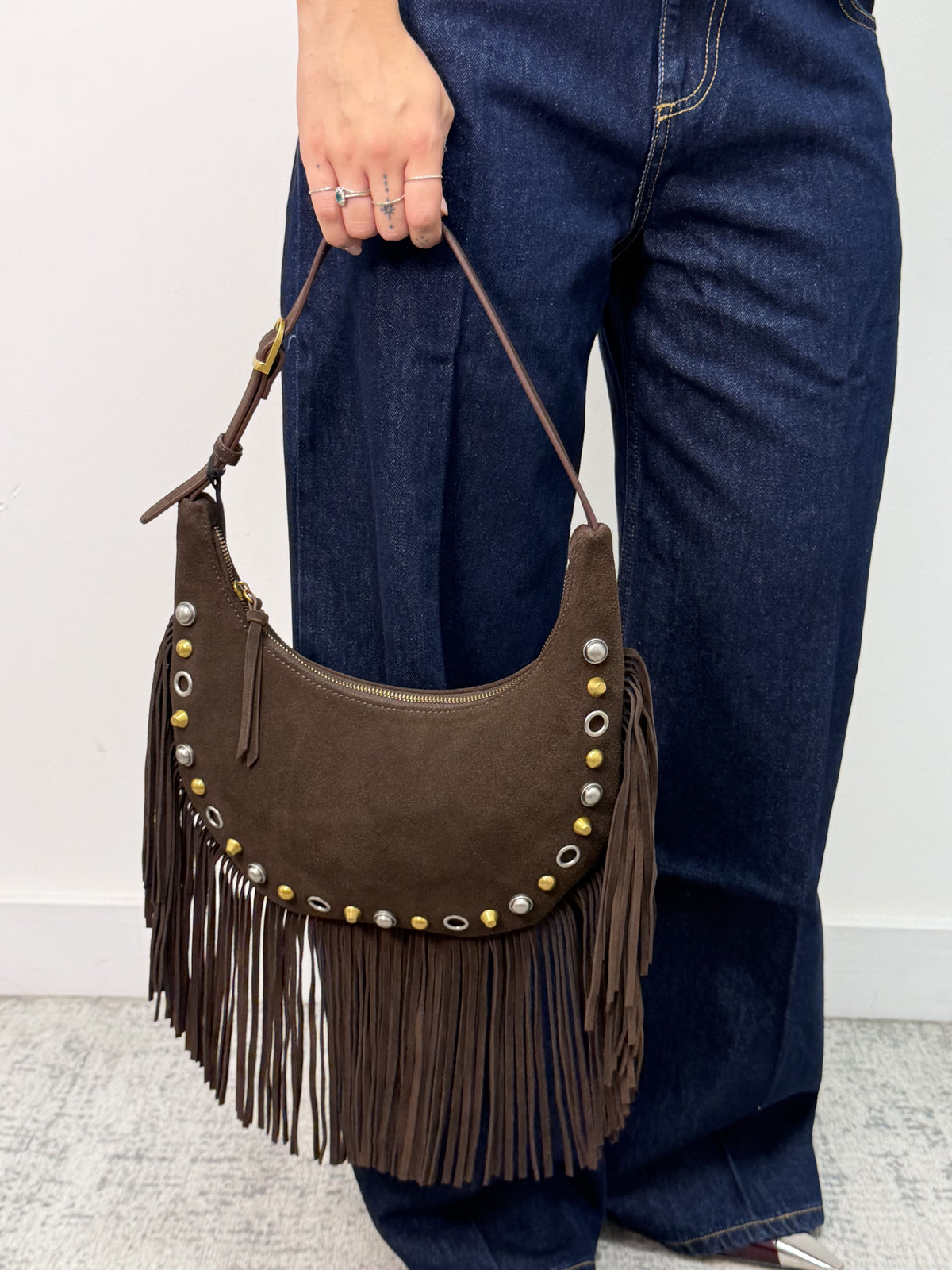 Borsa Calida hobo con frange e borchie Vicolo