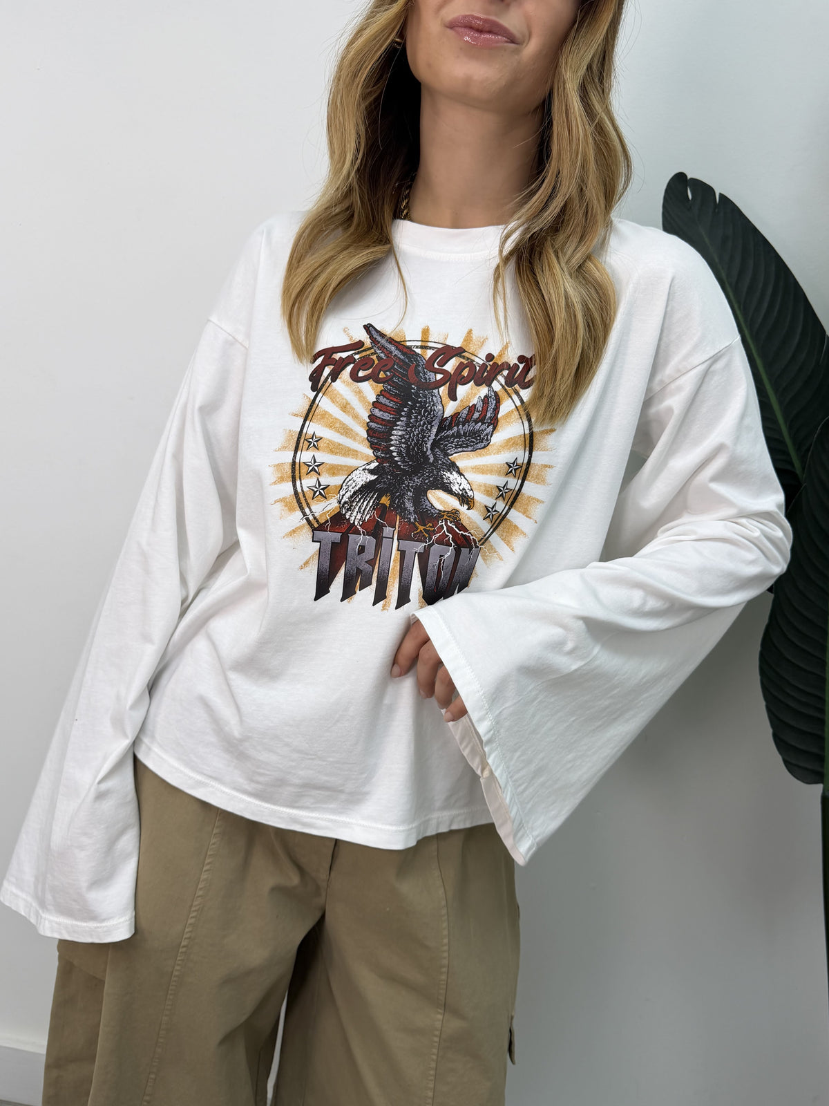 T-Shirt girocollo manica campana stampa Free spirit Susy Mix