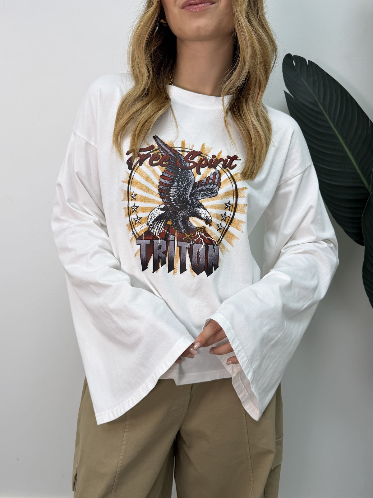 T-Shirt girocollo manica campana stampa Free spirit Susy Mix
