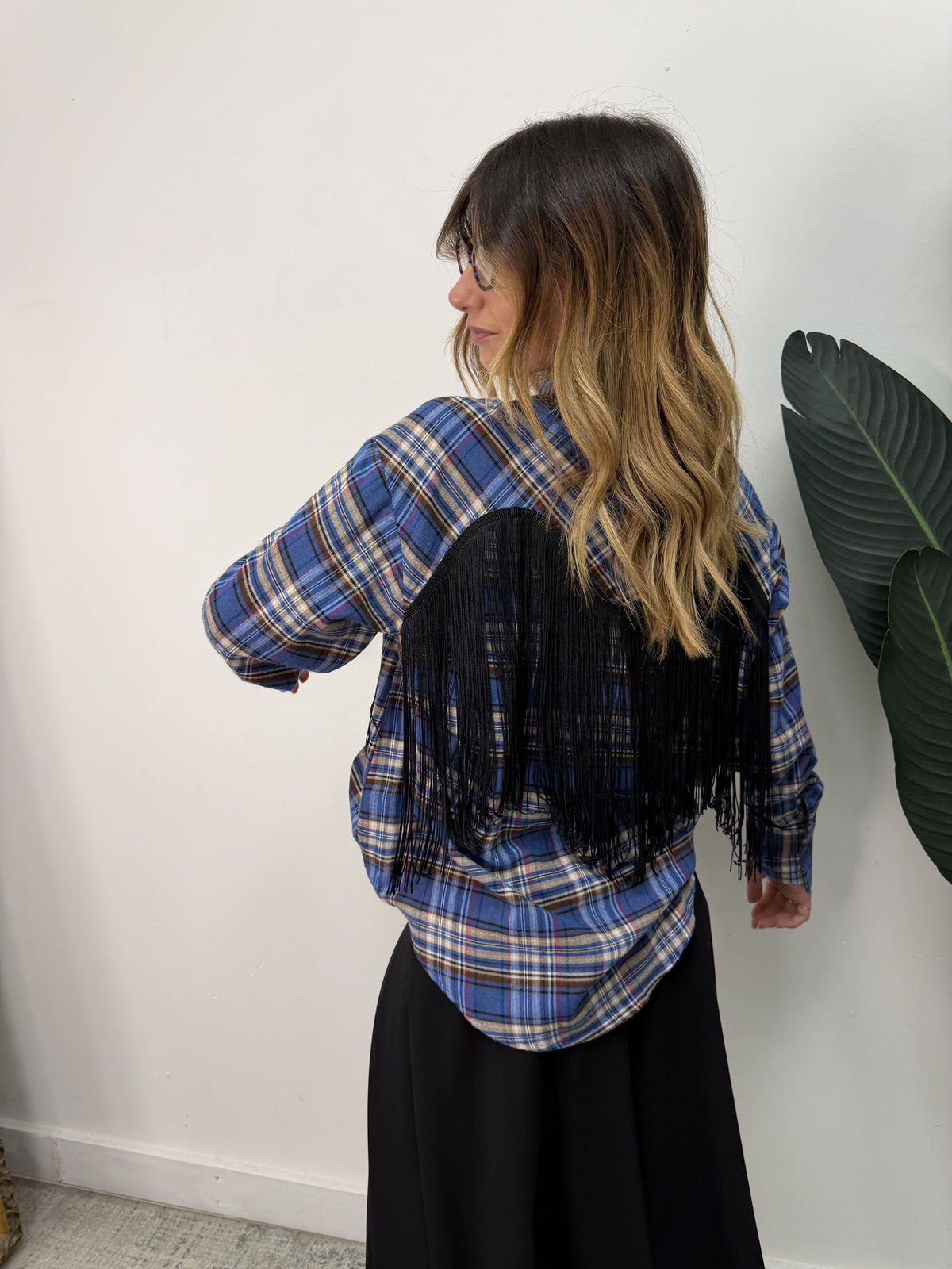Camicia flanella stampa check con frange HaveOne