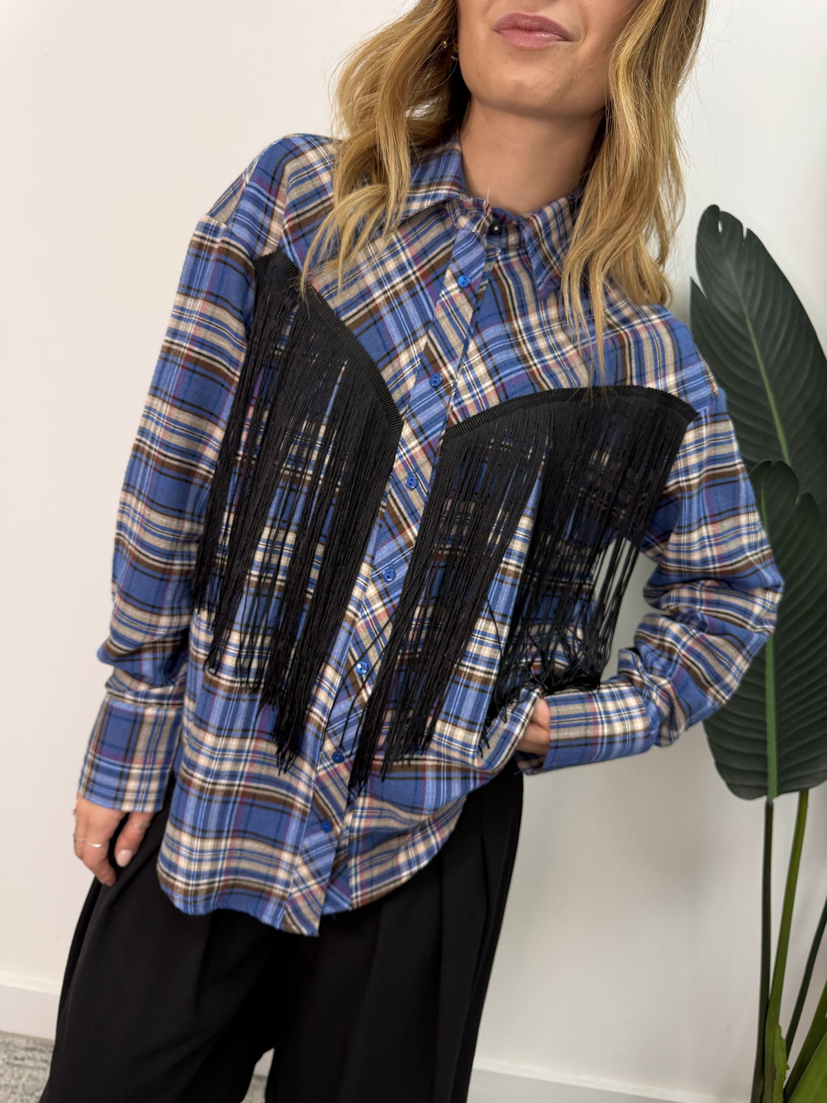 Camicia flanella stampa check con frange HaveOne