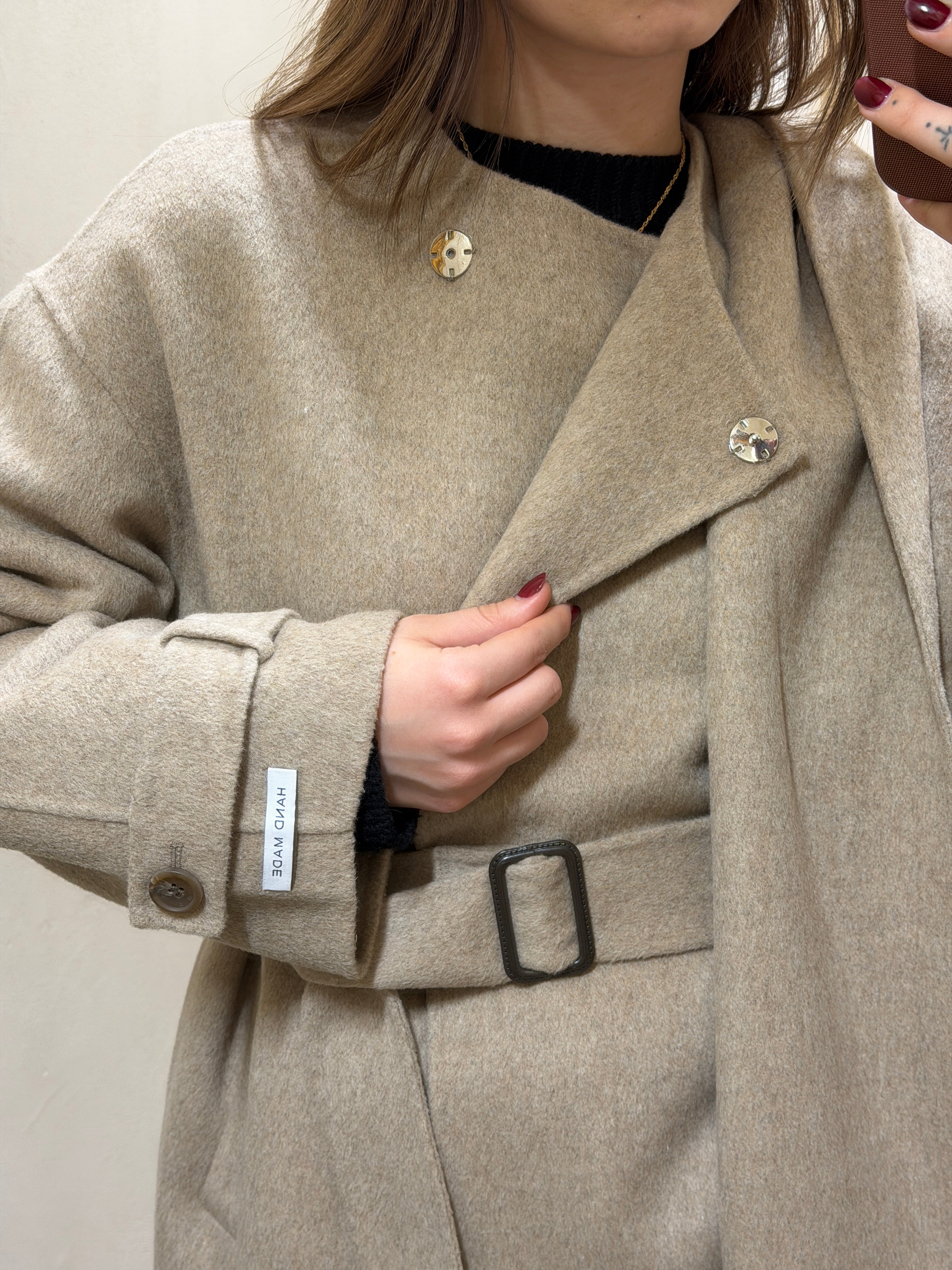 Cappotto dritto con fusciacca e sciarpa HaveOne