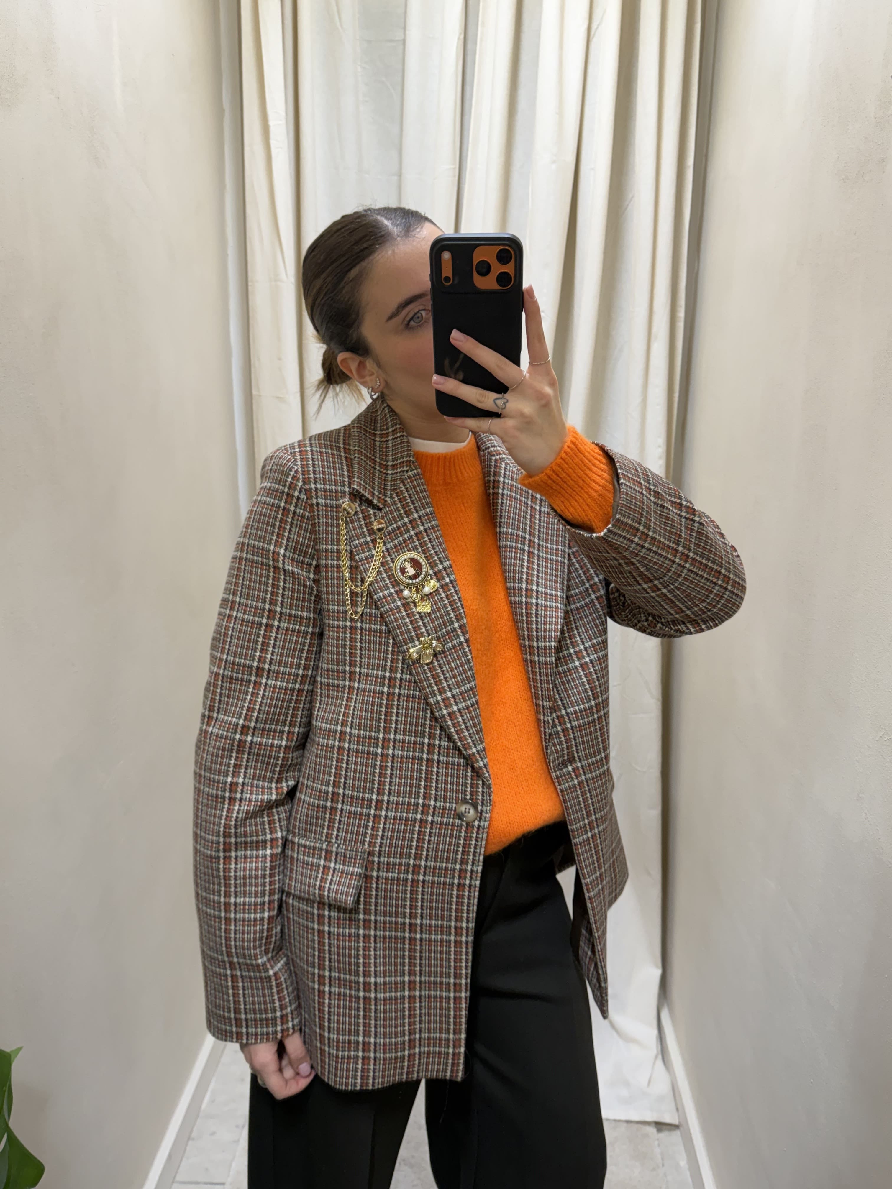 Giacca monopetto micro pied-de-poule con spille Susy Mix