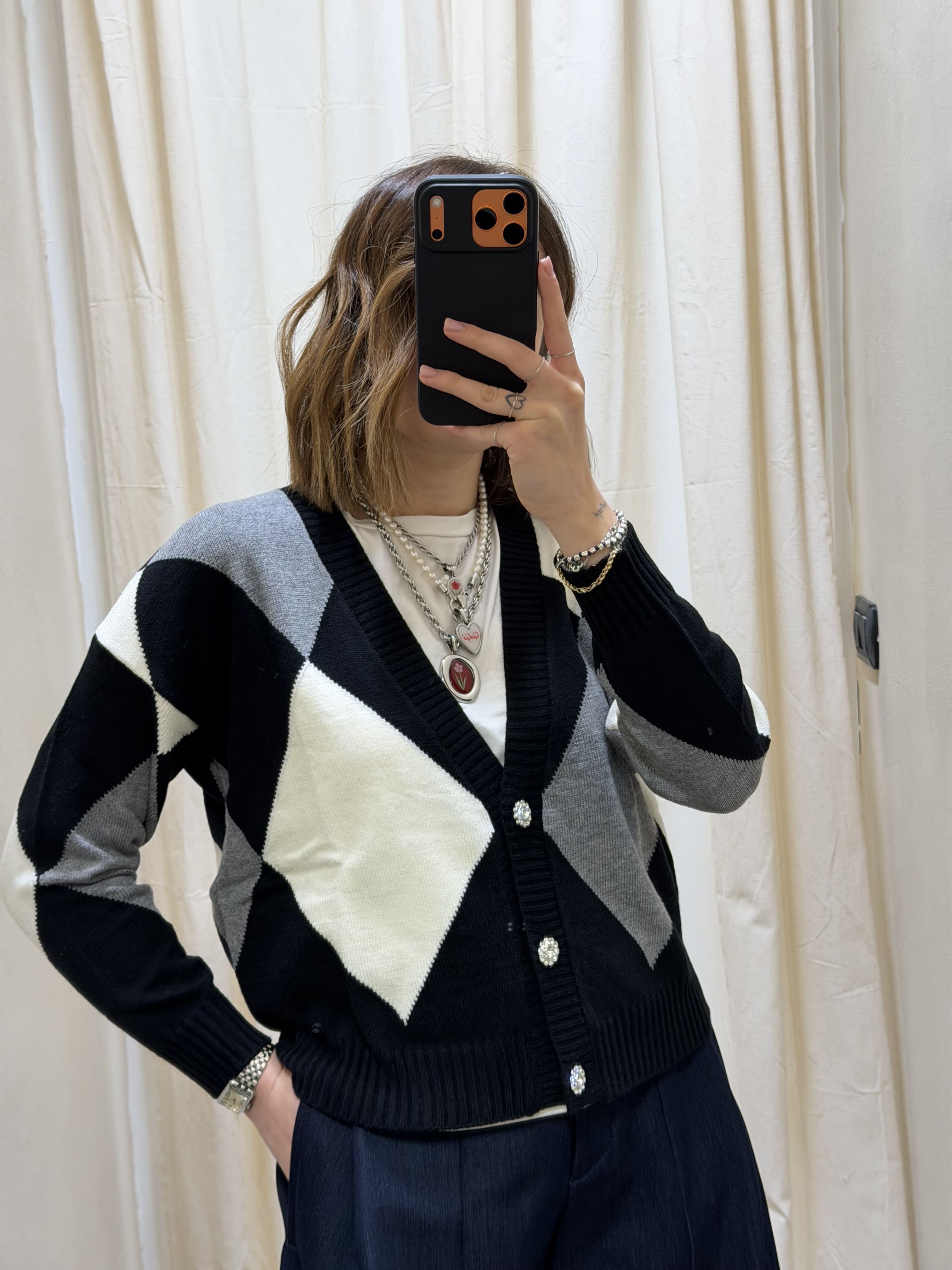 Cardigan rombi con bottoni gioiello Susy Mix