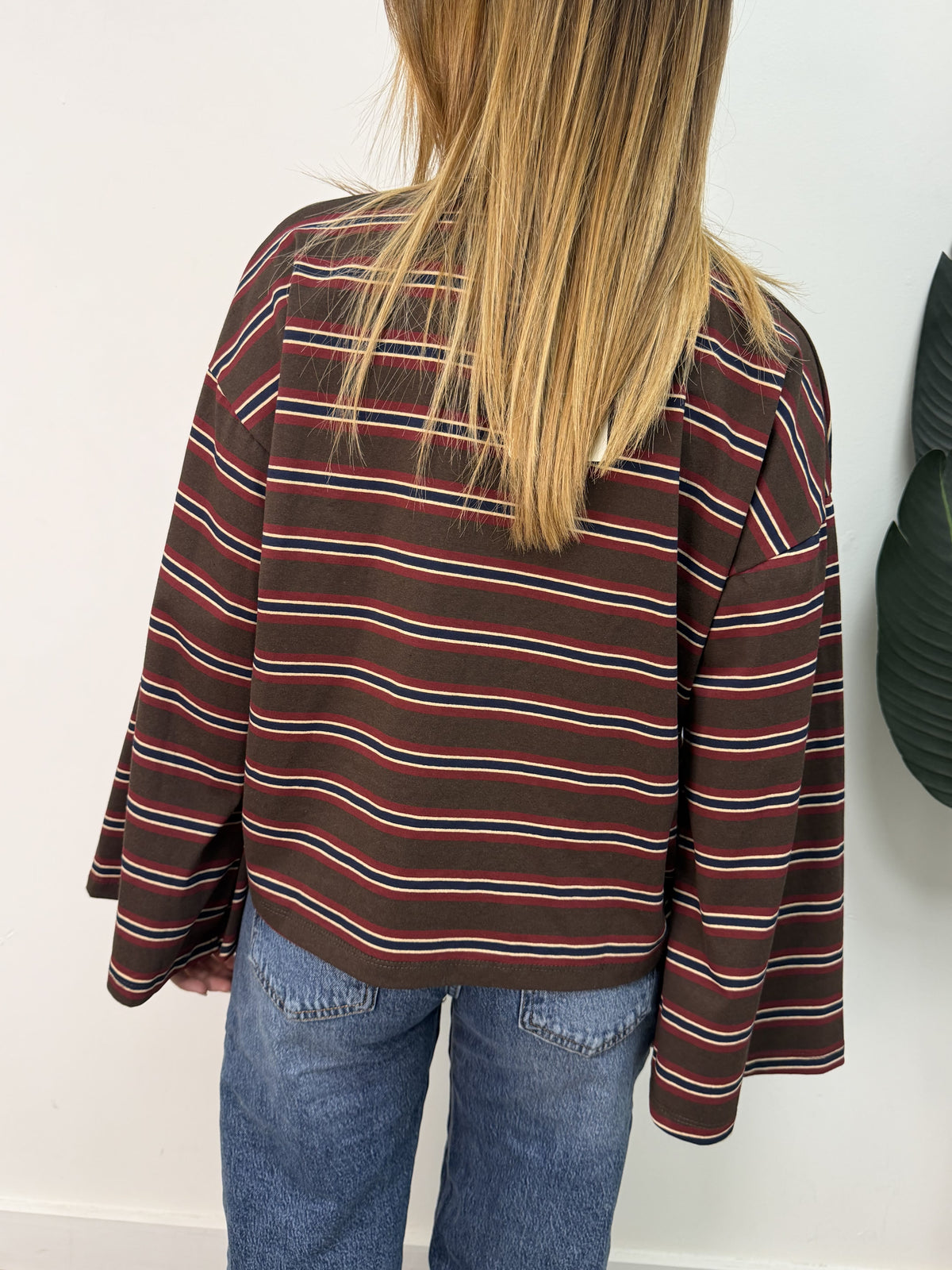 T-shirt a righe maniche a campana moro/rosso Vicolo