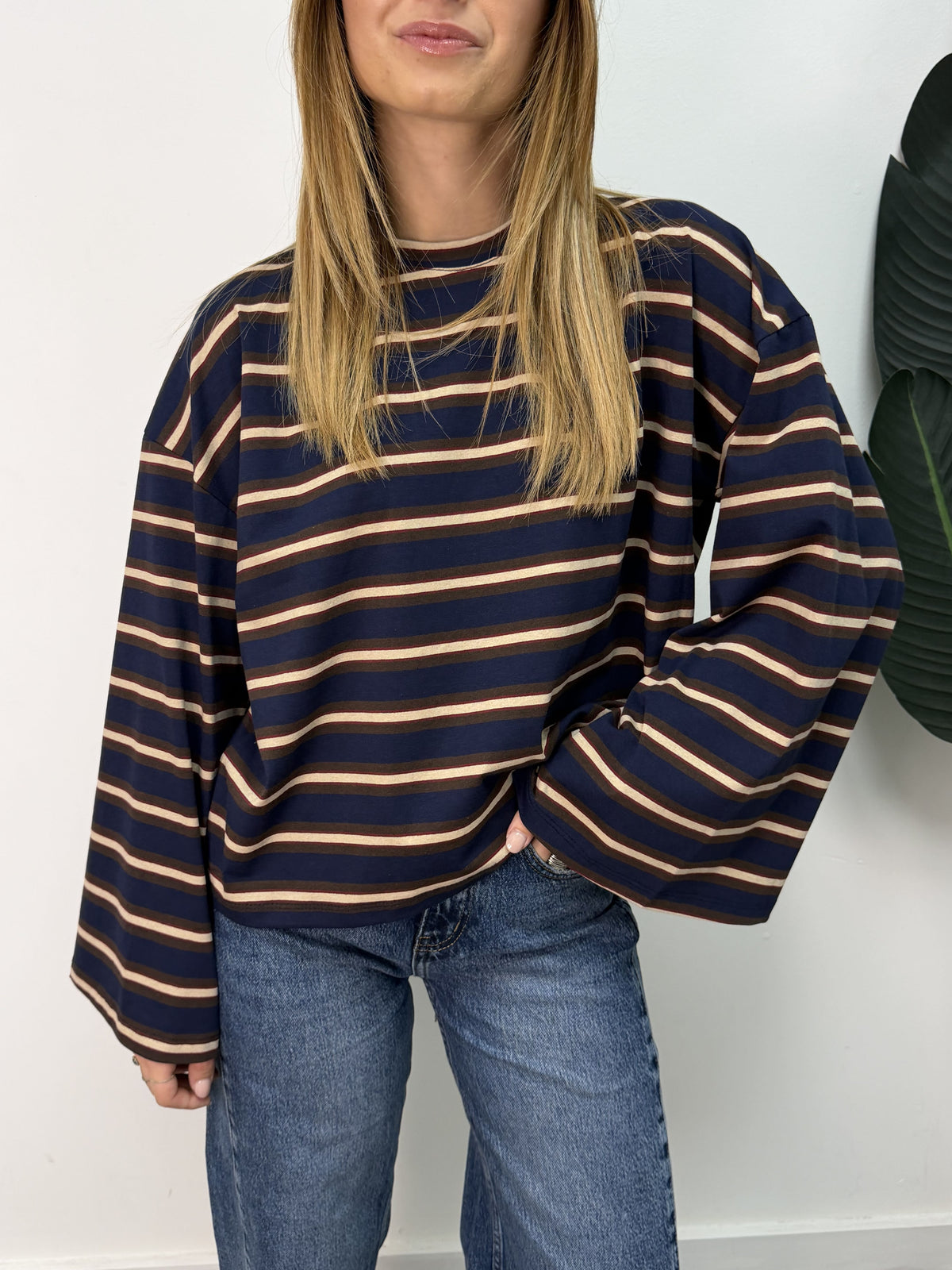 T-shirt a righe maniche a campana blu/moro Vicolo