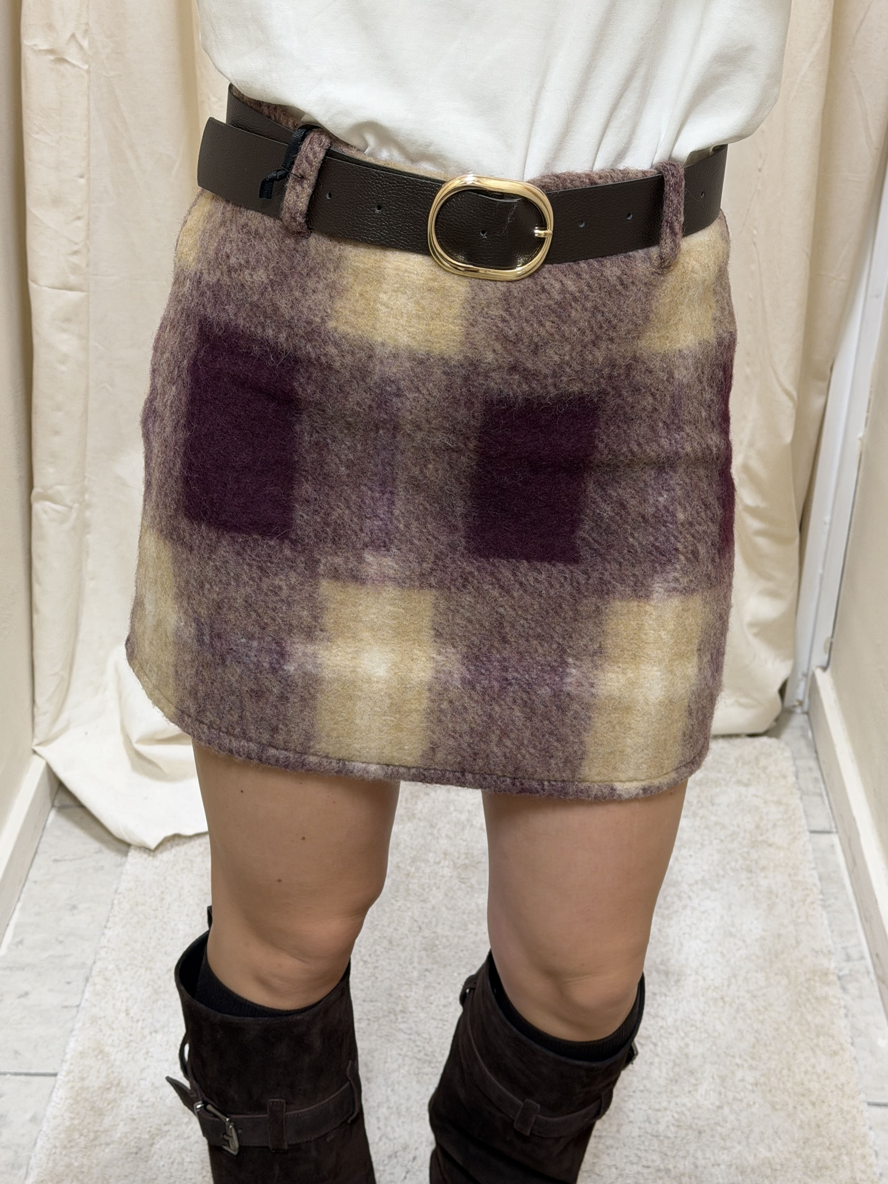 Minigonna in panno stampa check MyD