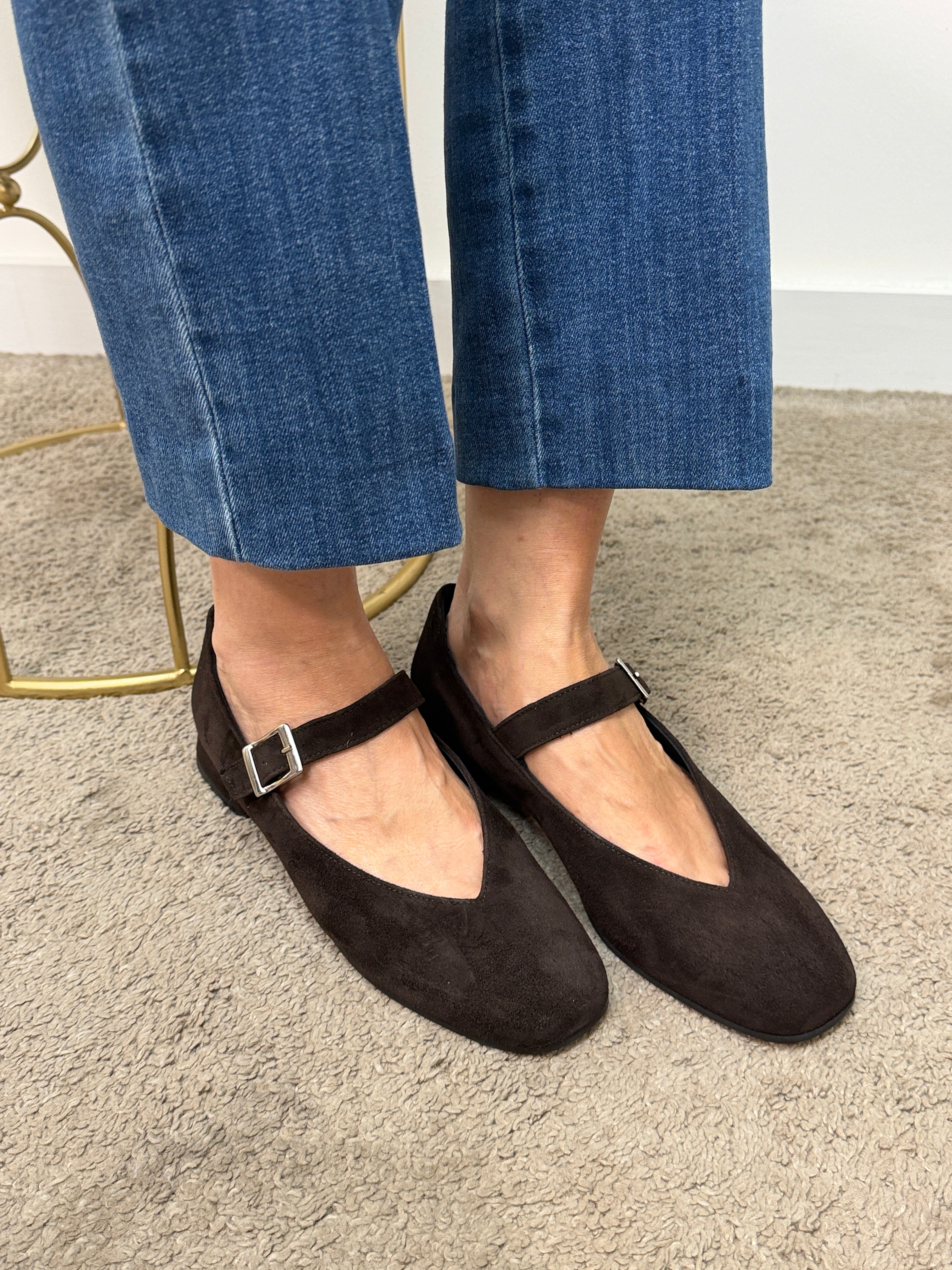Ballerina maryjane in pelle scamosciata marrone Noa