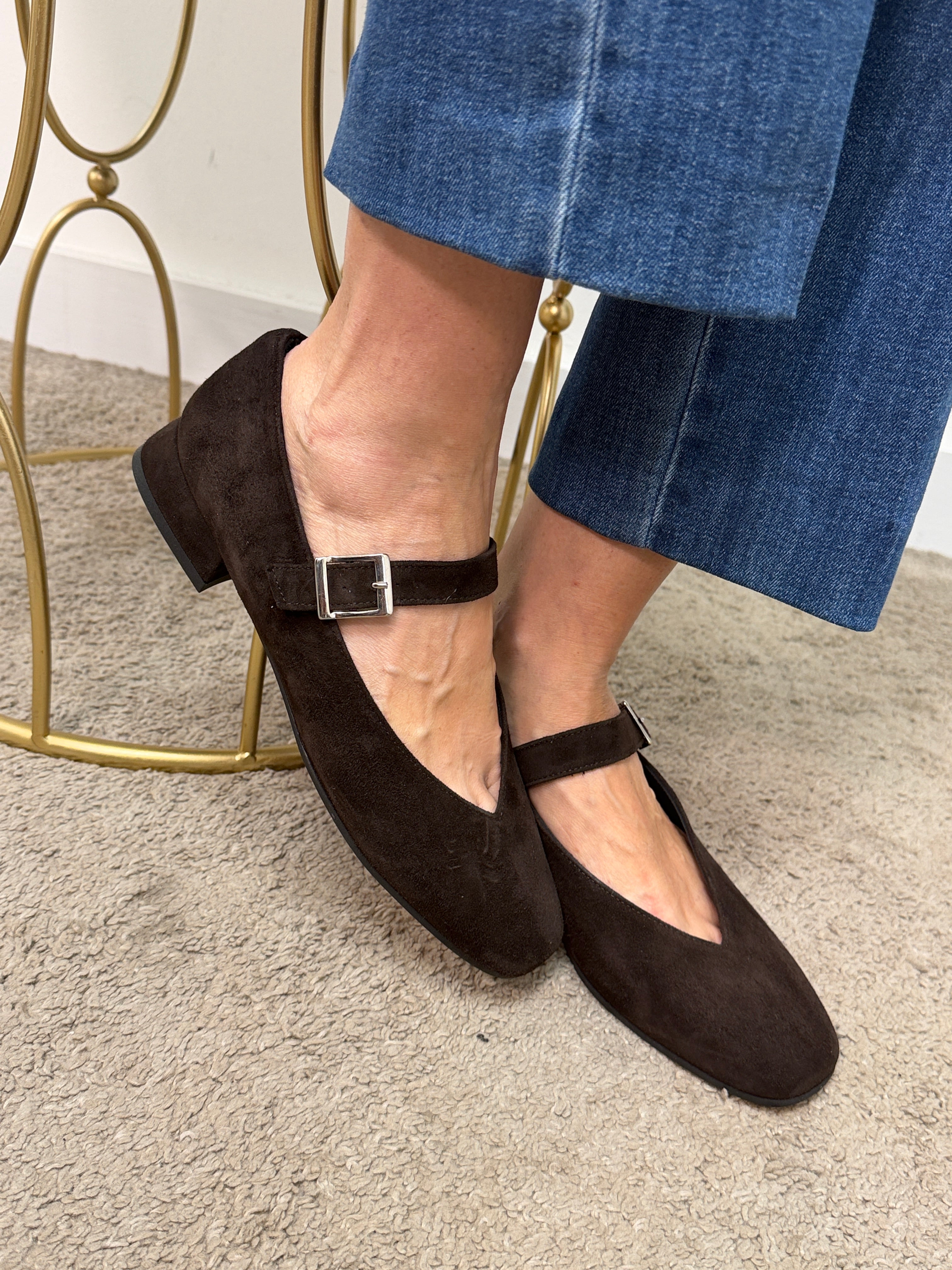 Ballerina maryjane in pelle scamosciata marrone Noa