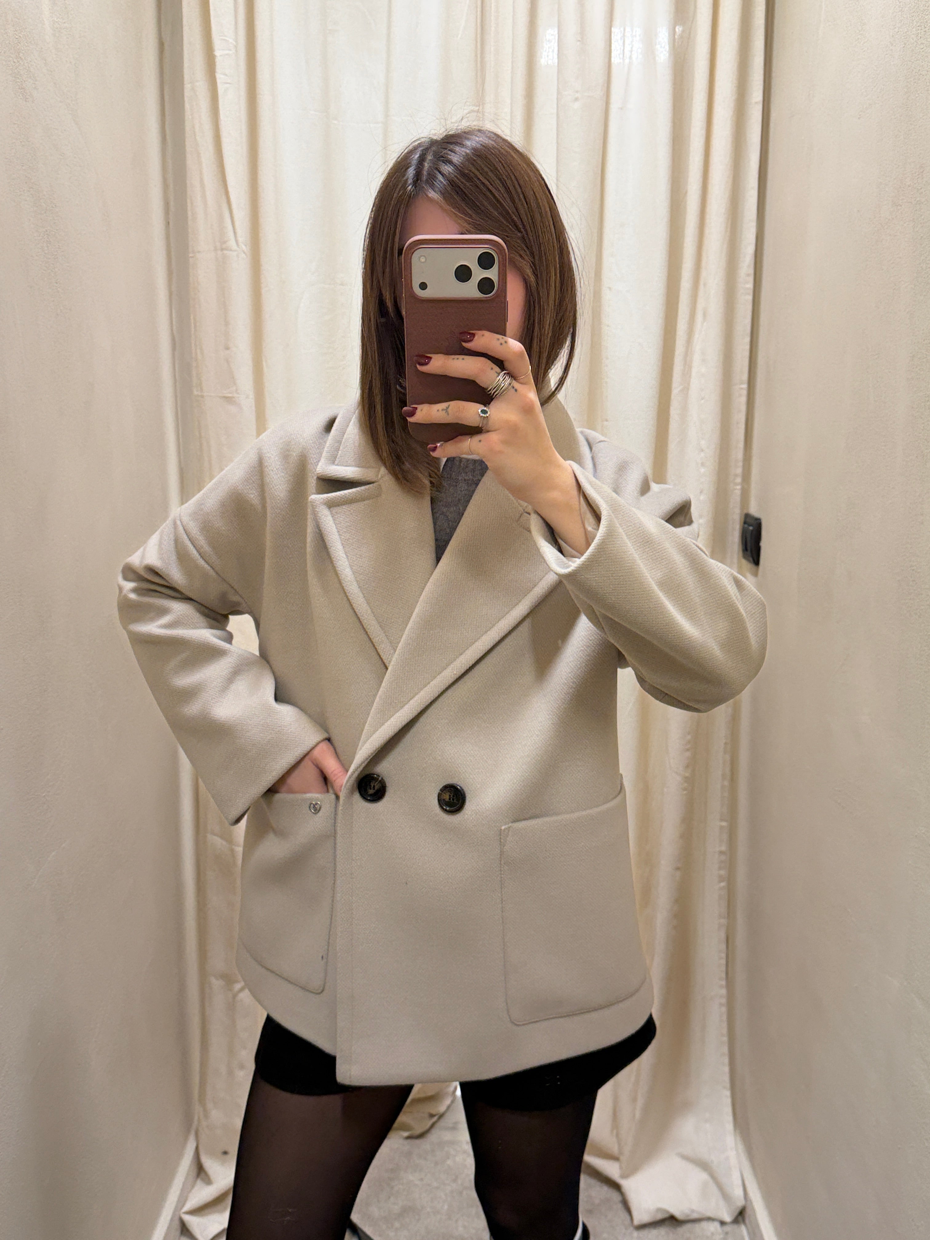 Cappotto corto doppiopetto tasche a toppa Please