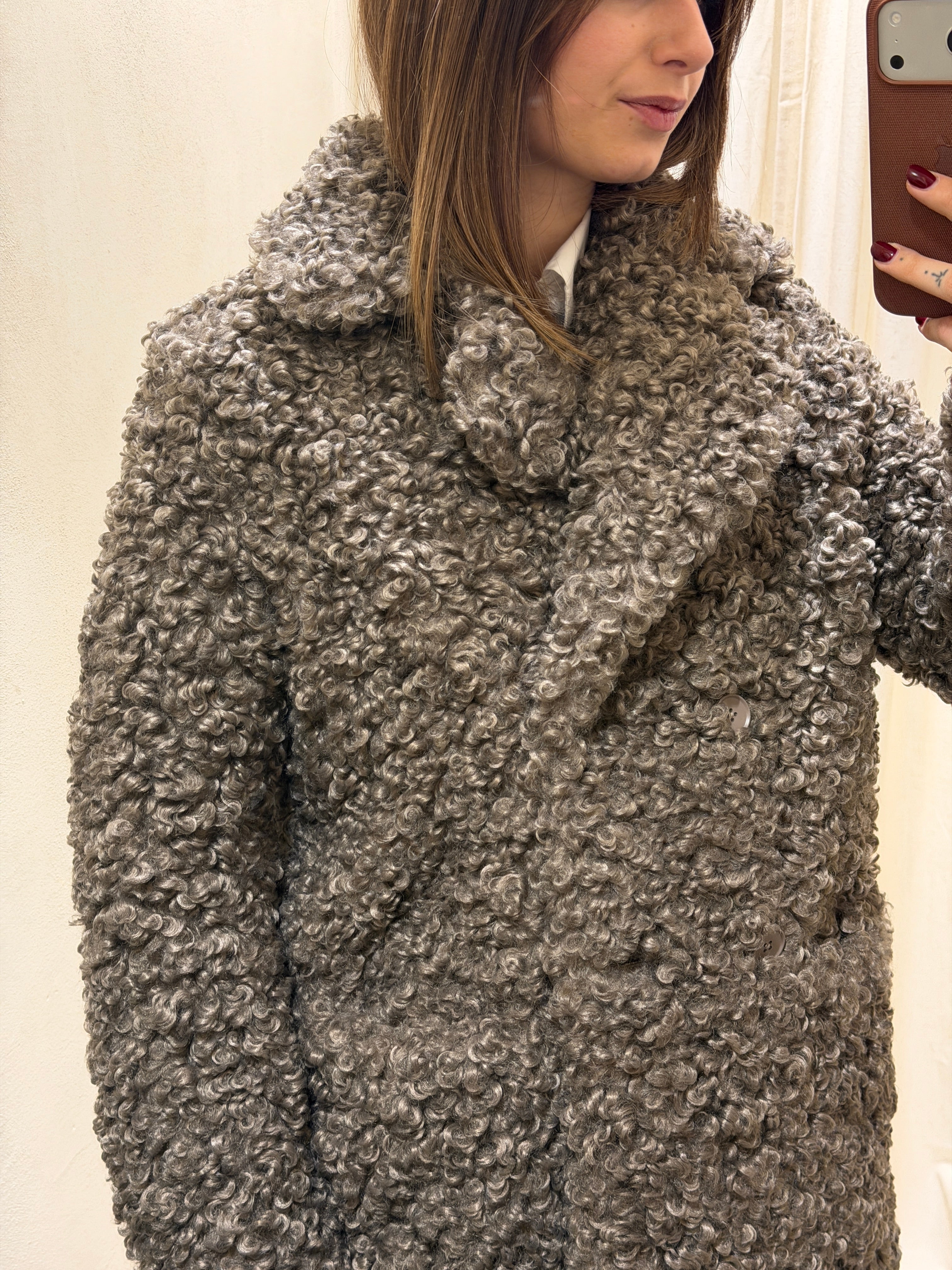 Cappotto doppiopetto 7/8 in sherpa Censured