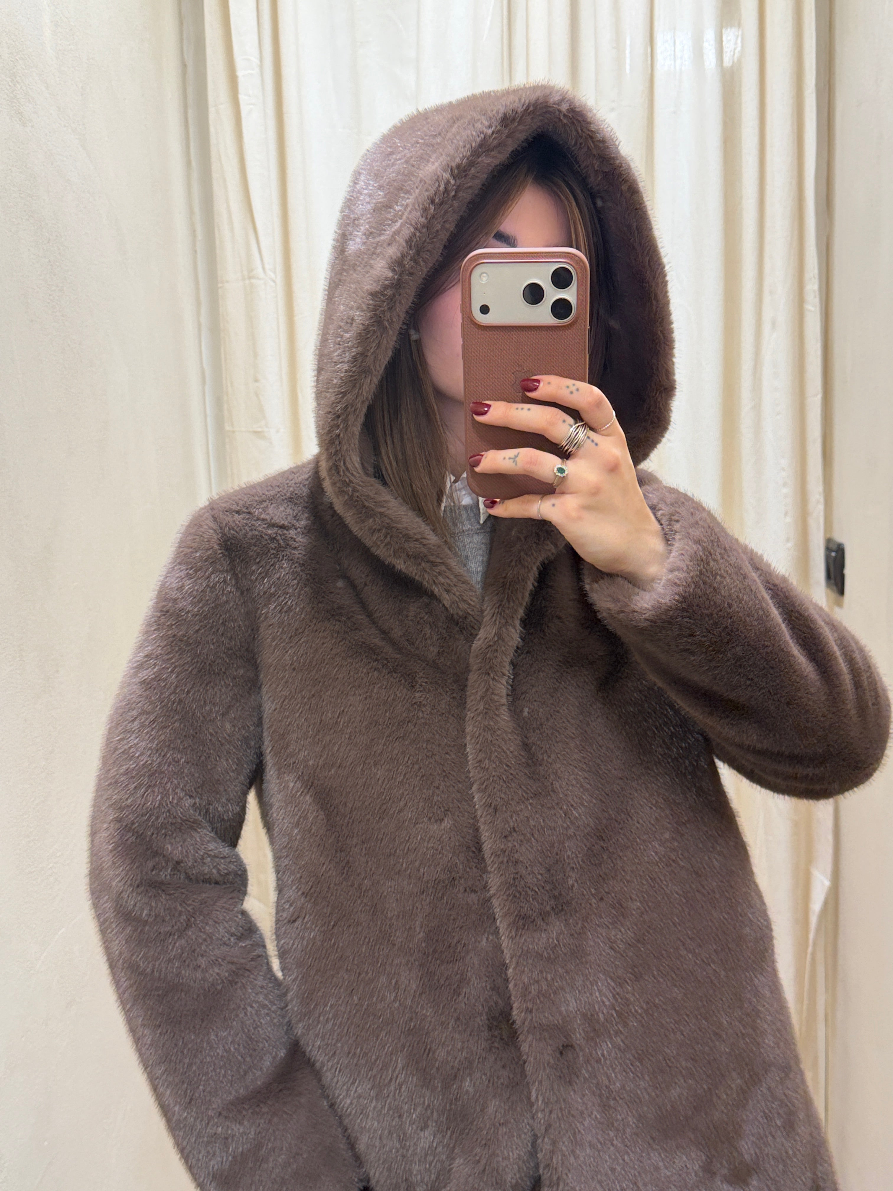 Eco-pelliccia 7/8 con cappuccio Censured