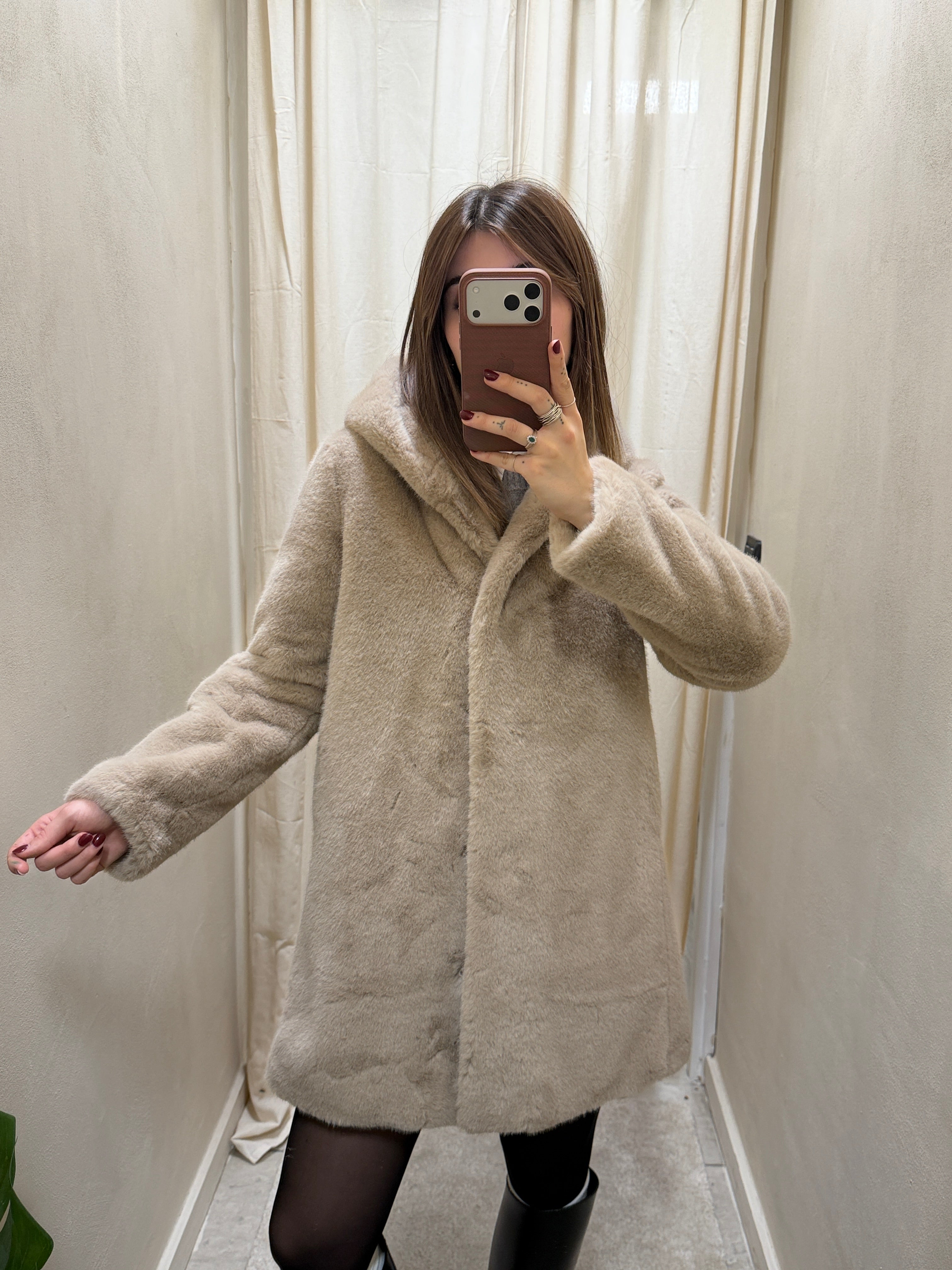 Eco-pelliccia 7/8 con cappuccio Censured