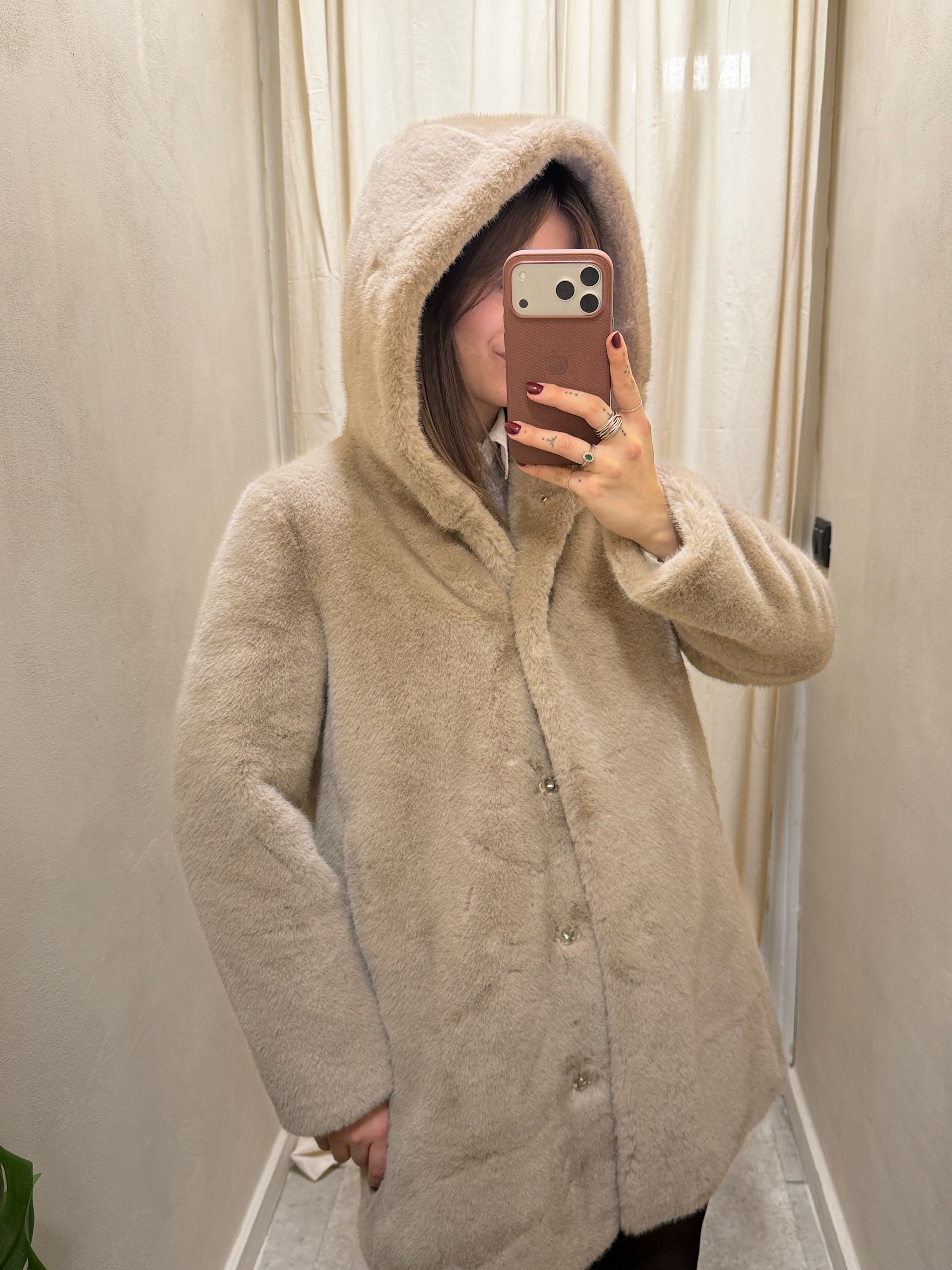 Eco-pelliccia 7/8 con cappuccio Censured