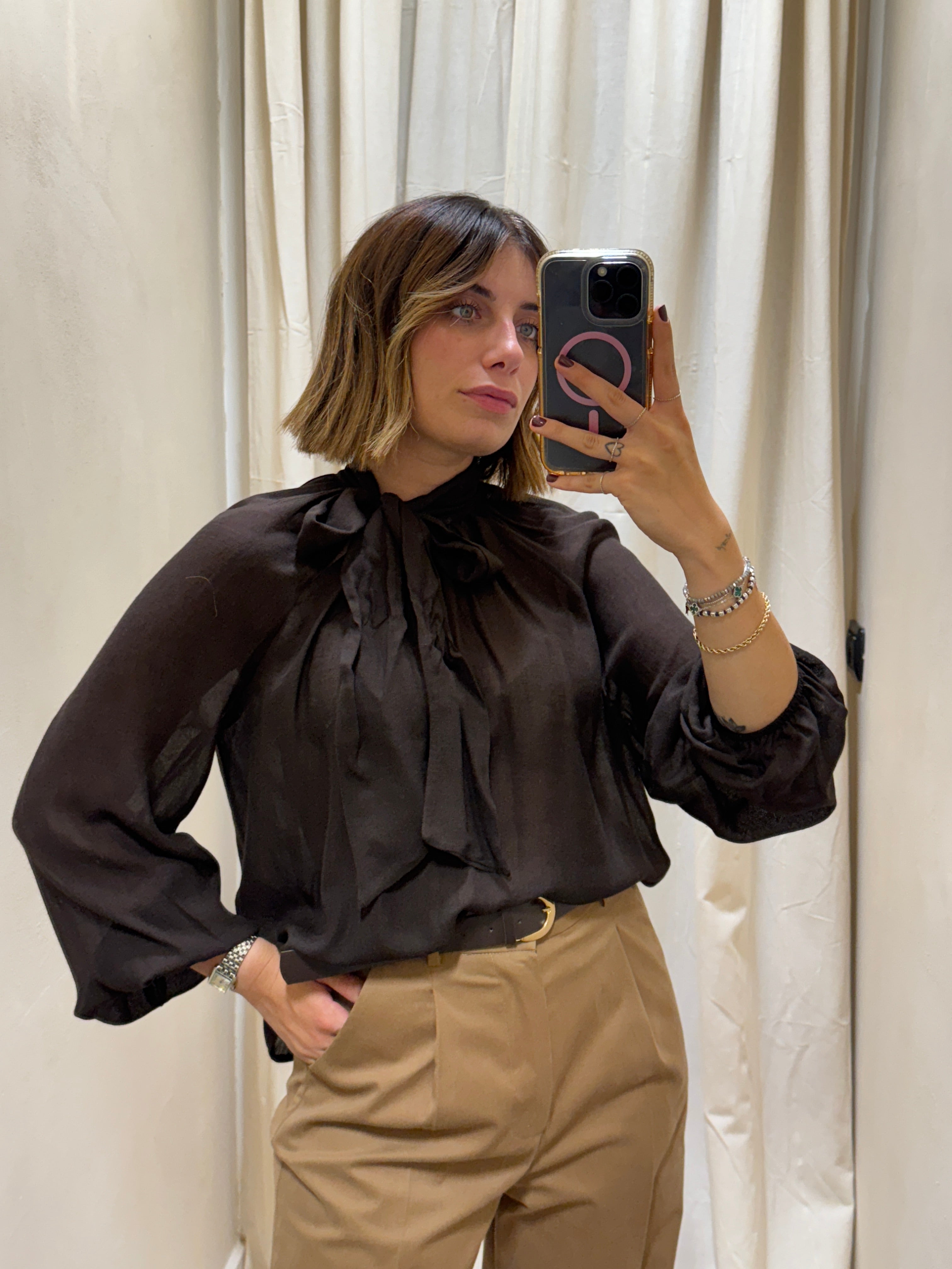 Blusa con fiocco lana e viscosa Susy Mix