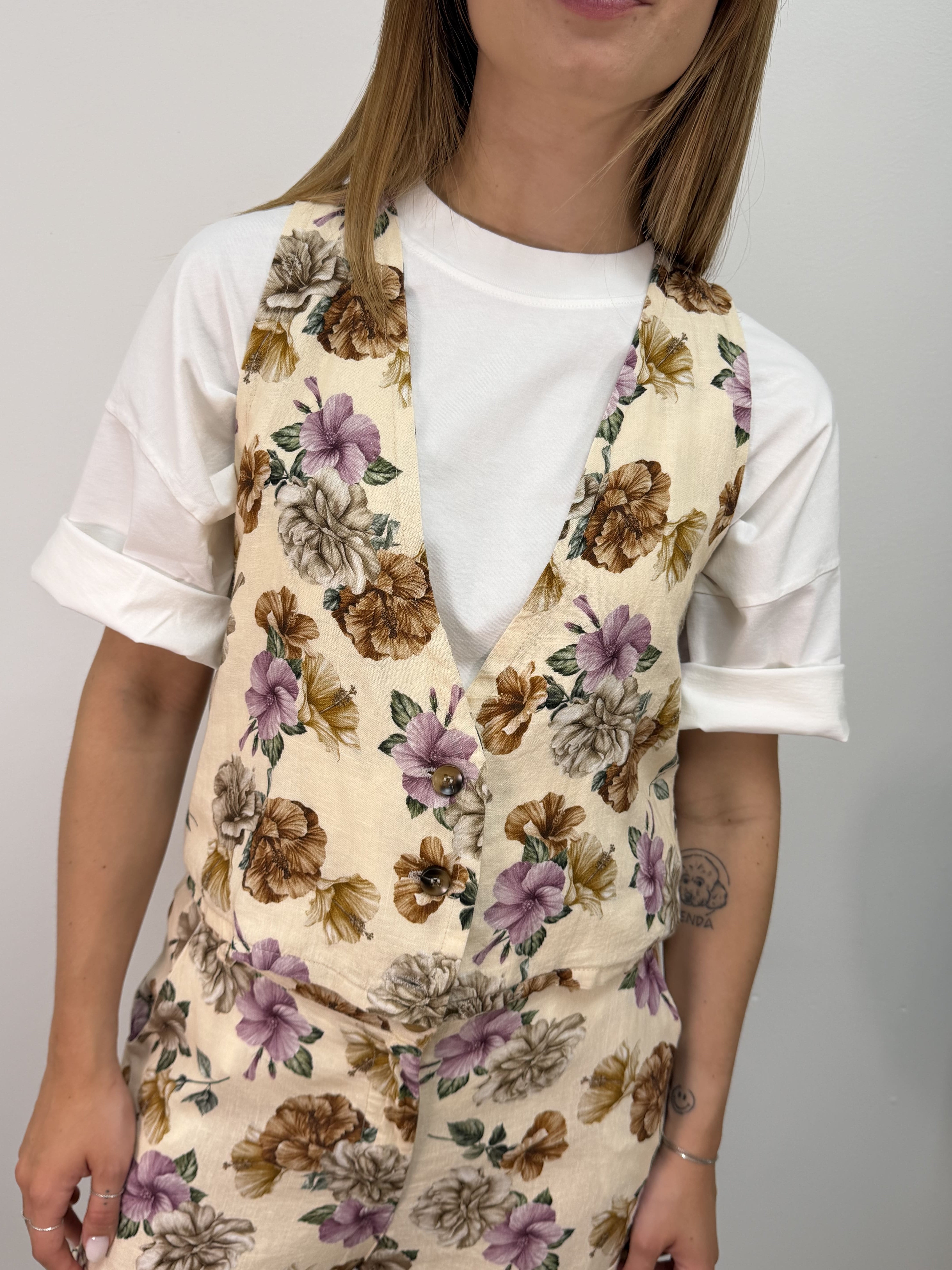 Gilet 2 bottoni stampa floreale Susy Mix