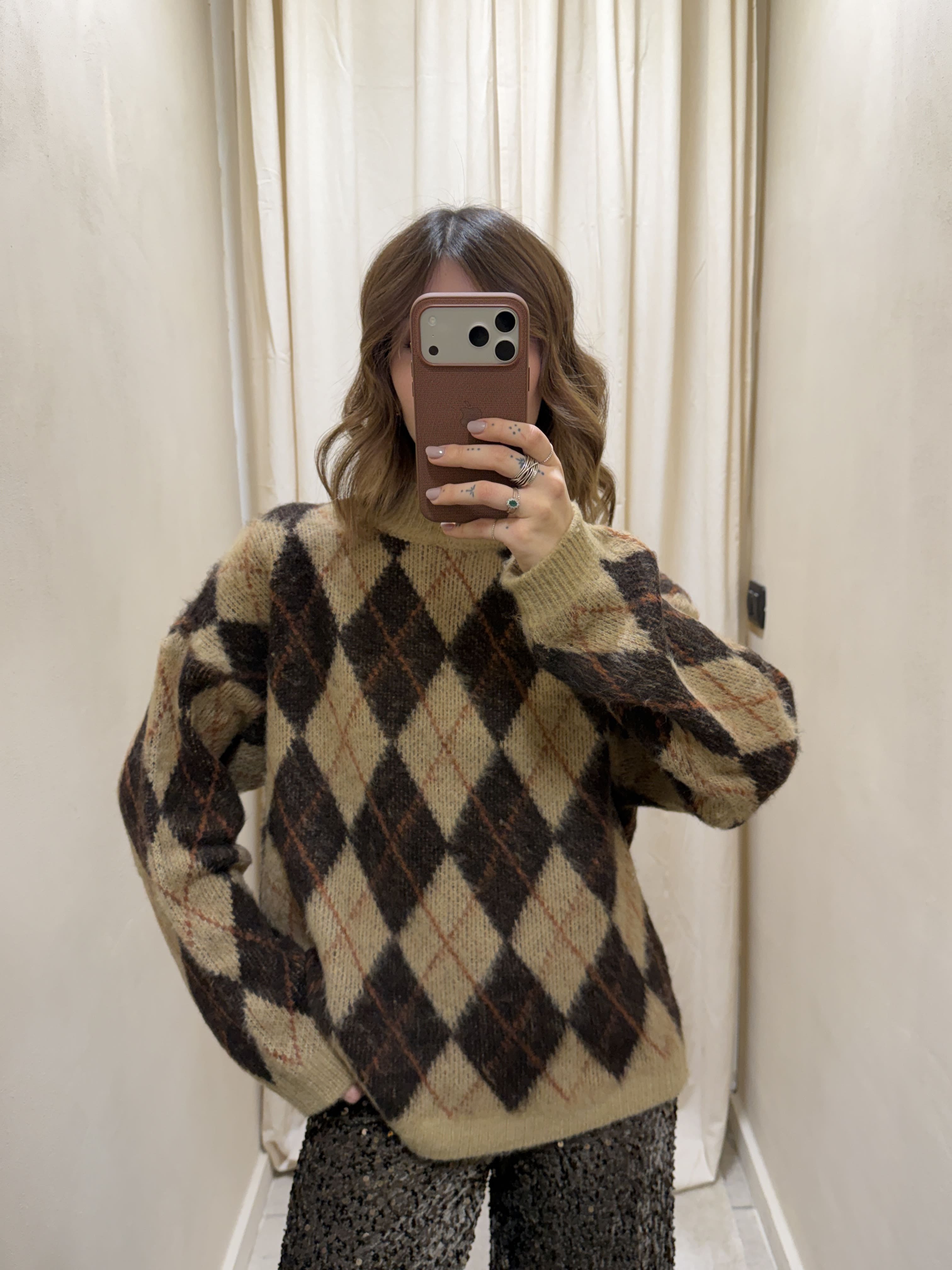 Maglione girocollo over con rombi Susy Mix