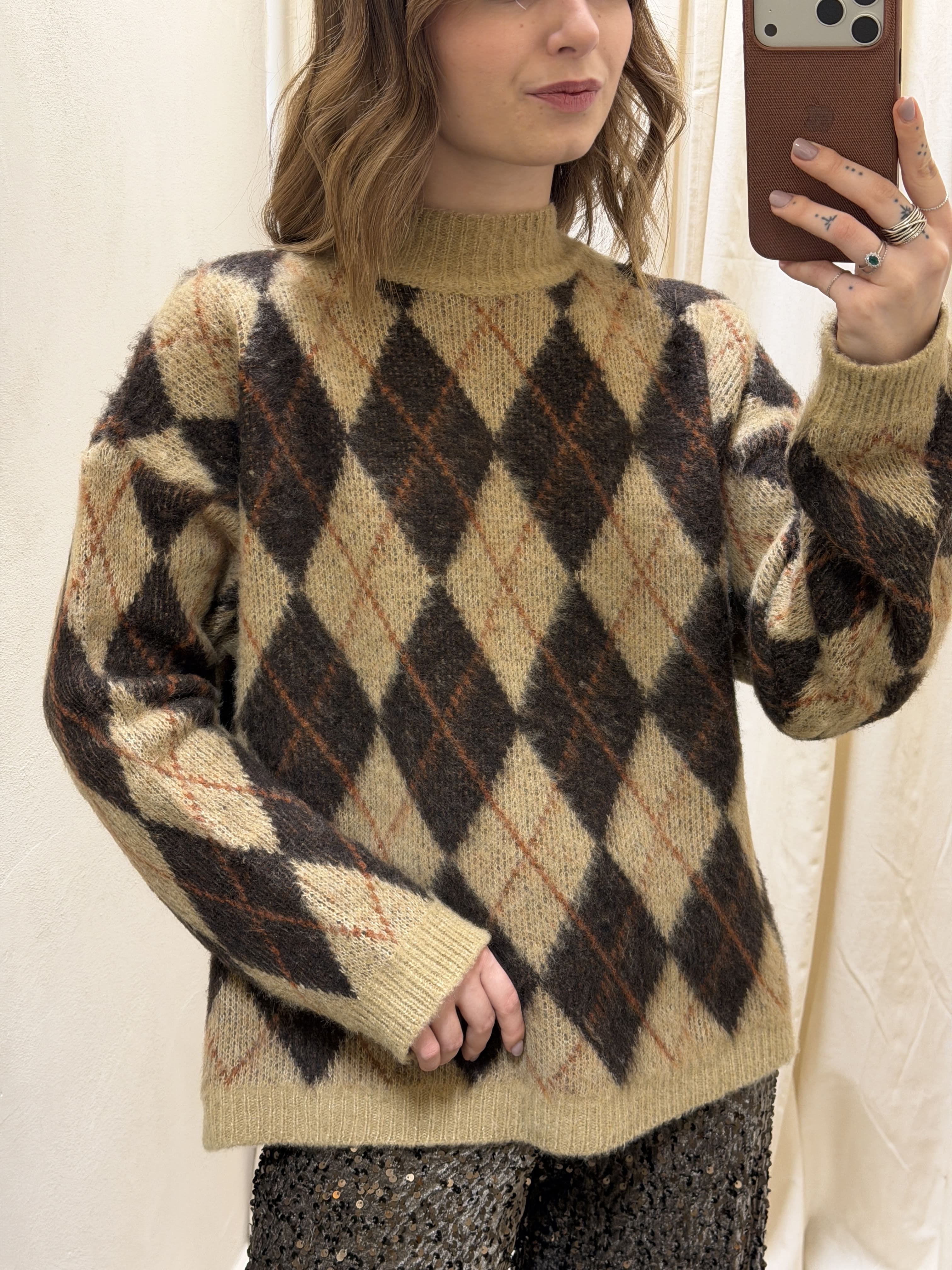 Maglione girocollo over con rombi Susy Mix