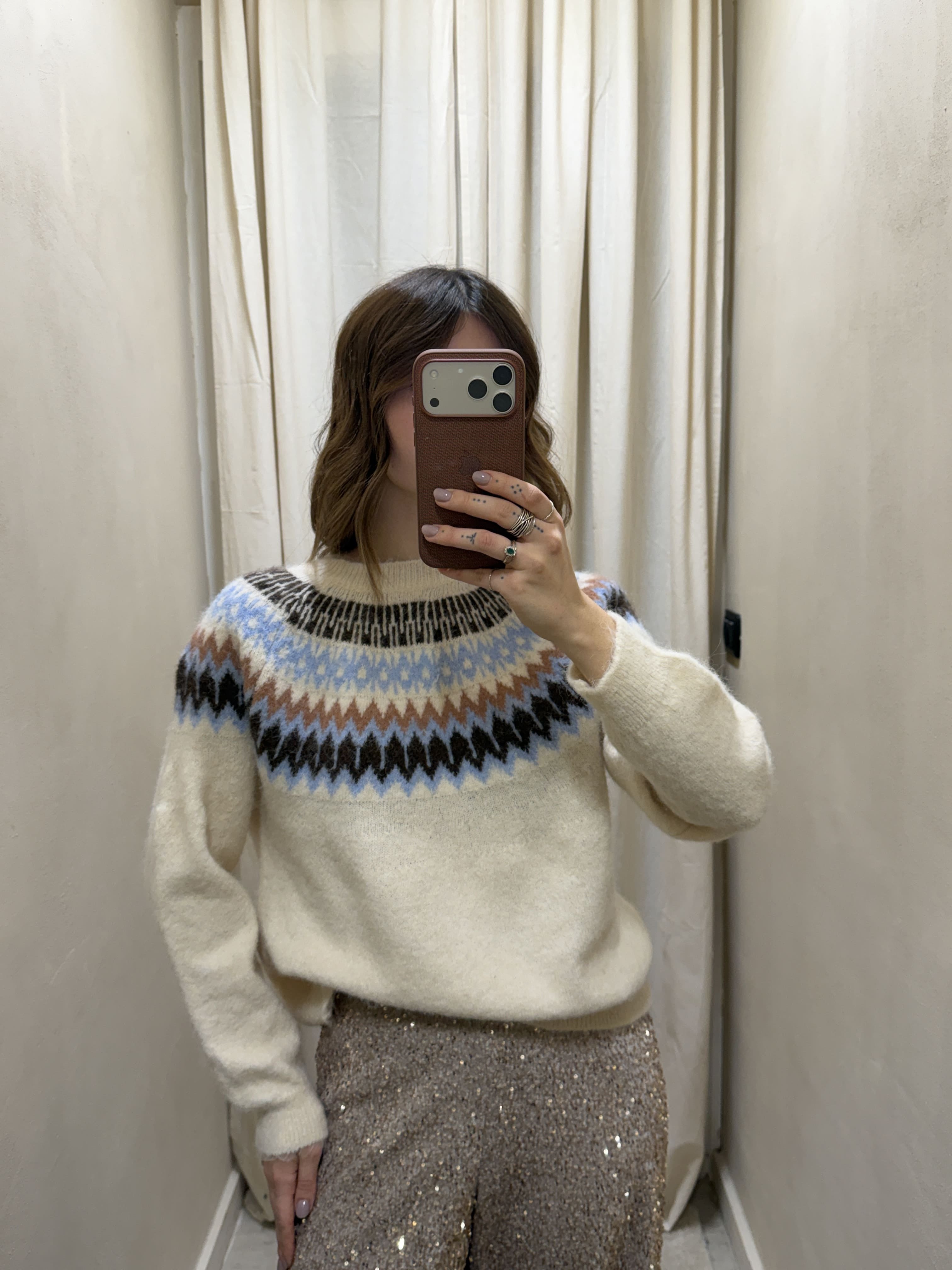 Maglione girocollo jacquard ricami geometrici Susy Mix