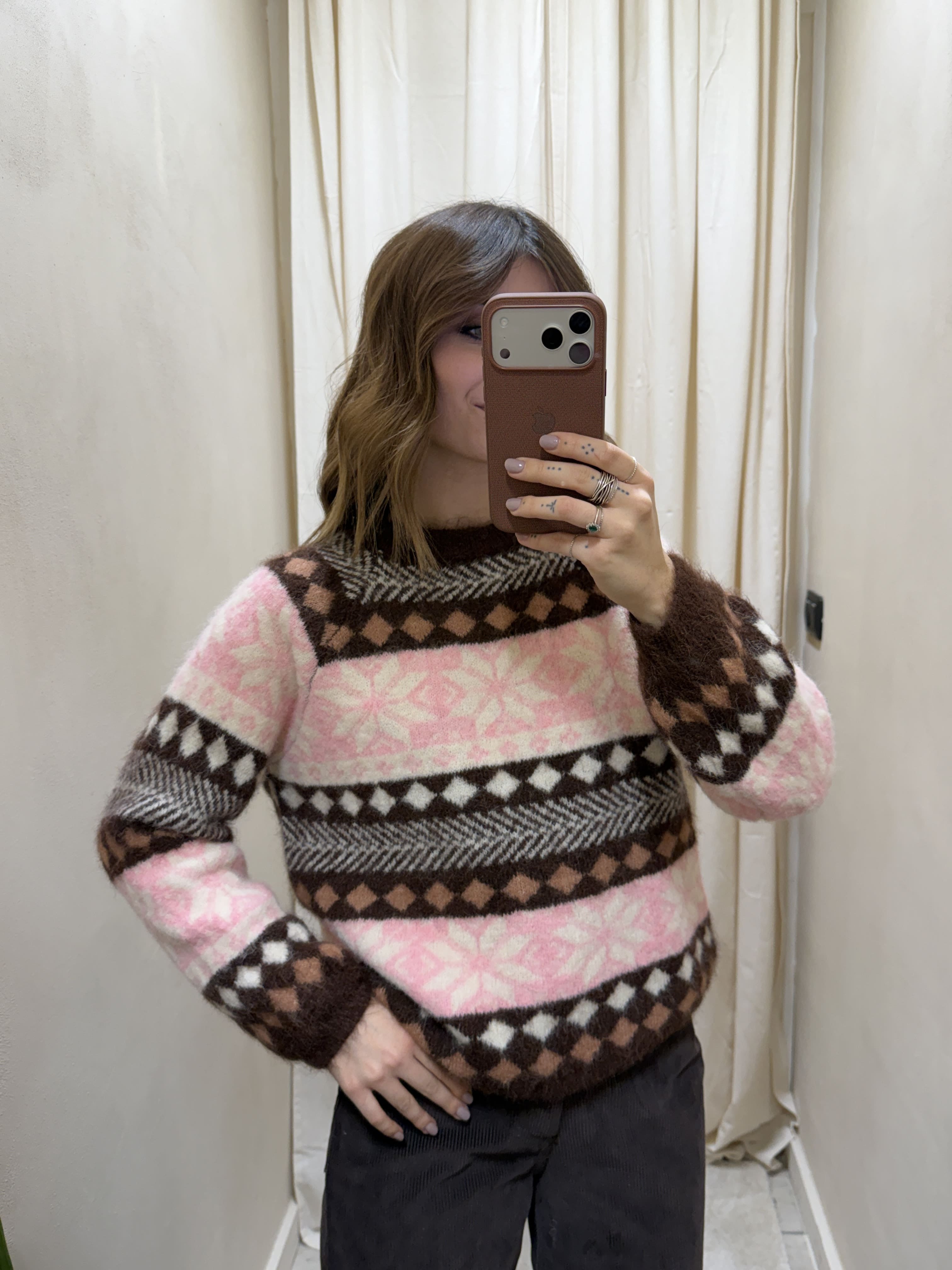 Maglione girocollo jacquard con ricami geometrici Susy Mix