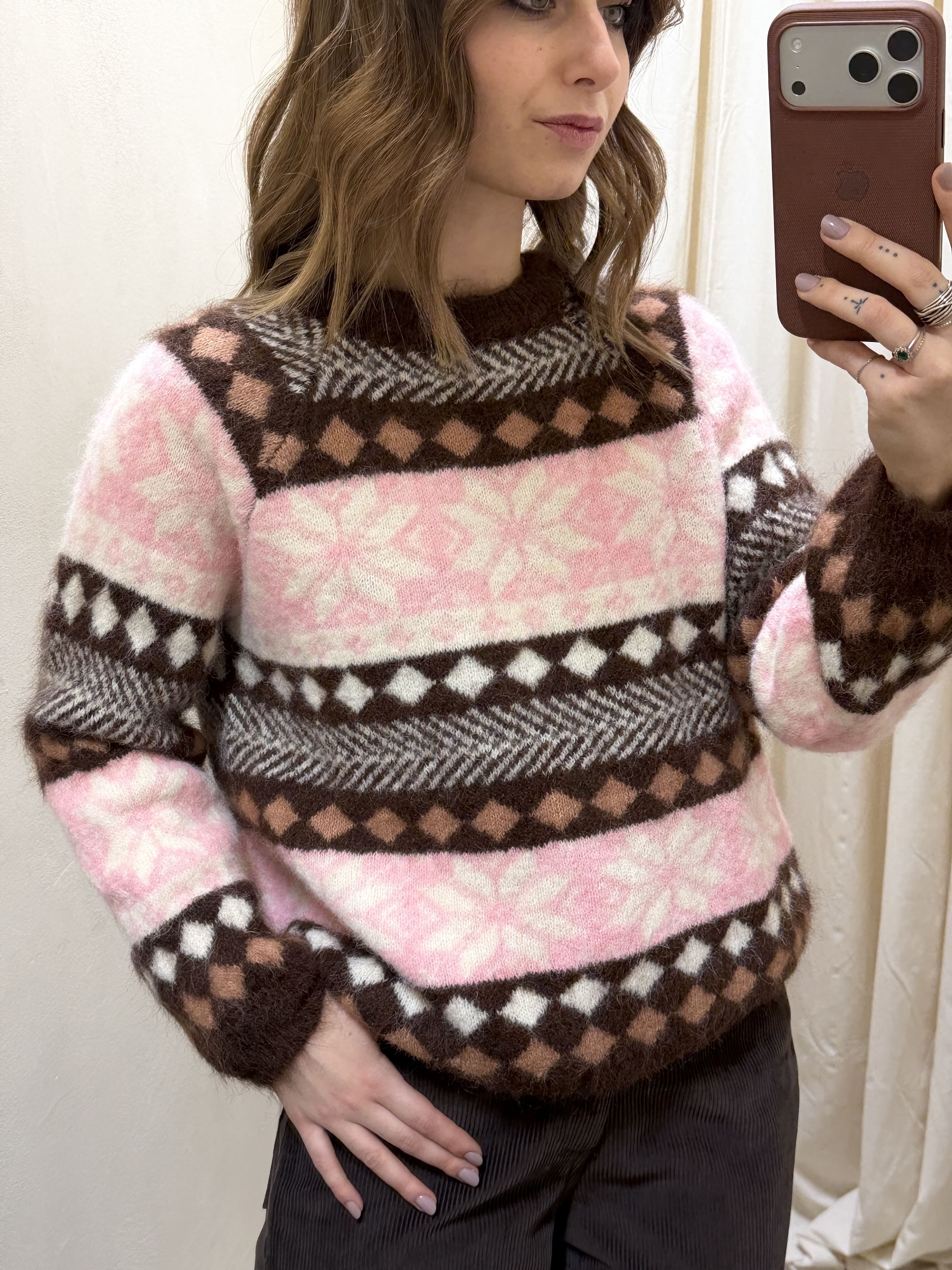 Maglione girocollo jacquard con ricami geometrici Susy Mix