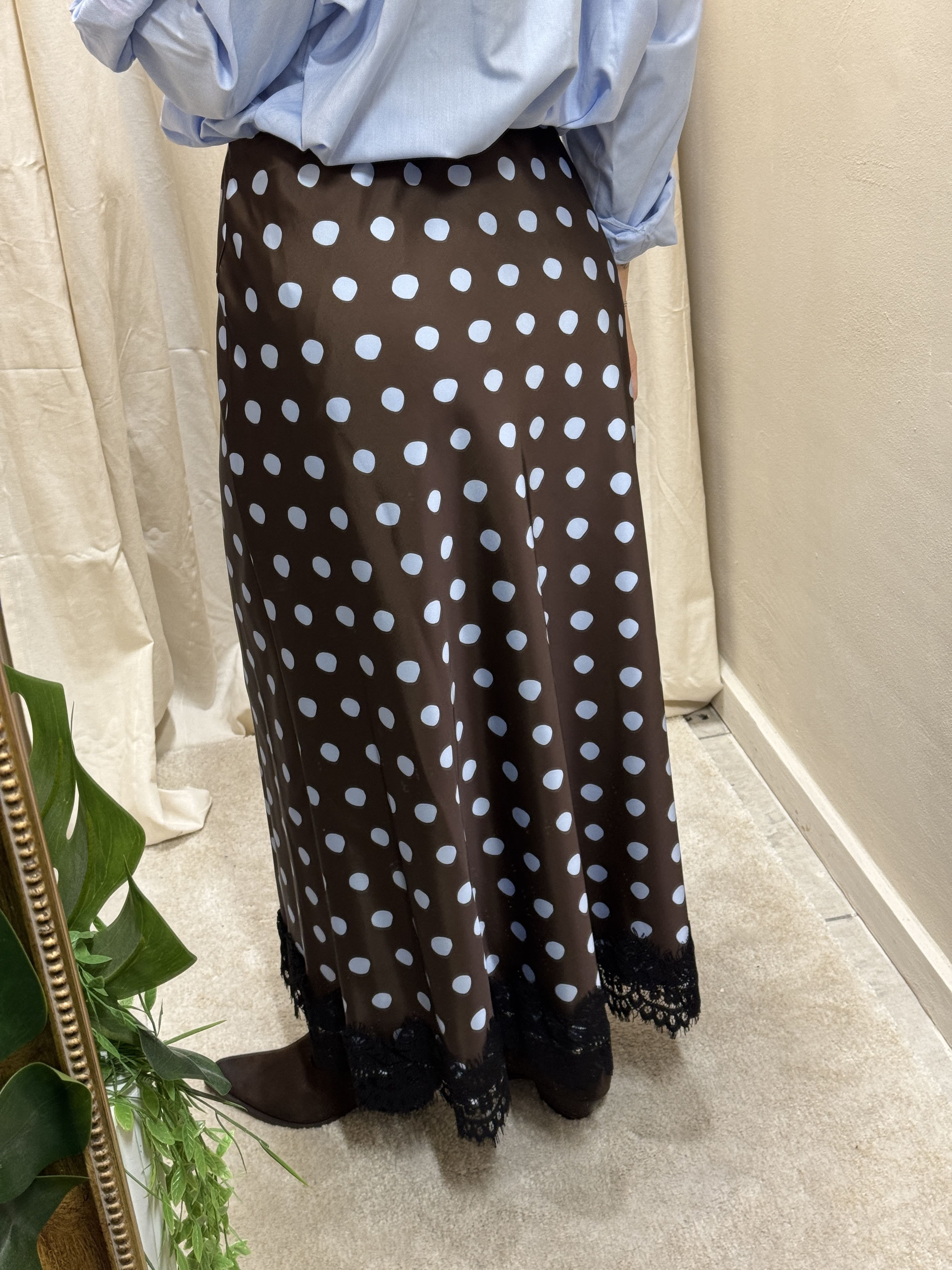 Gonna lunga satin con pois e pizzo Tensione In