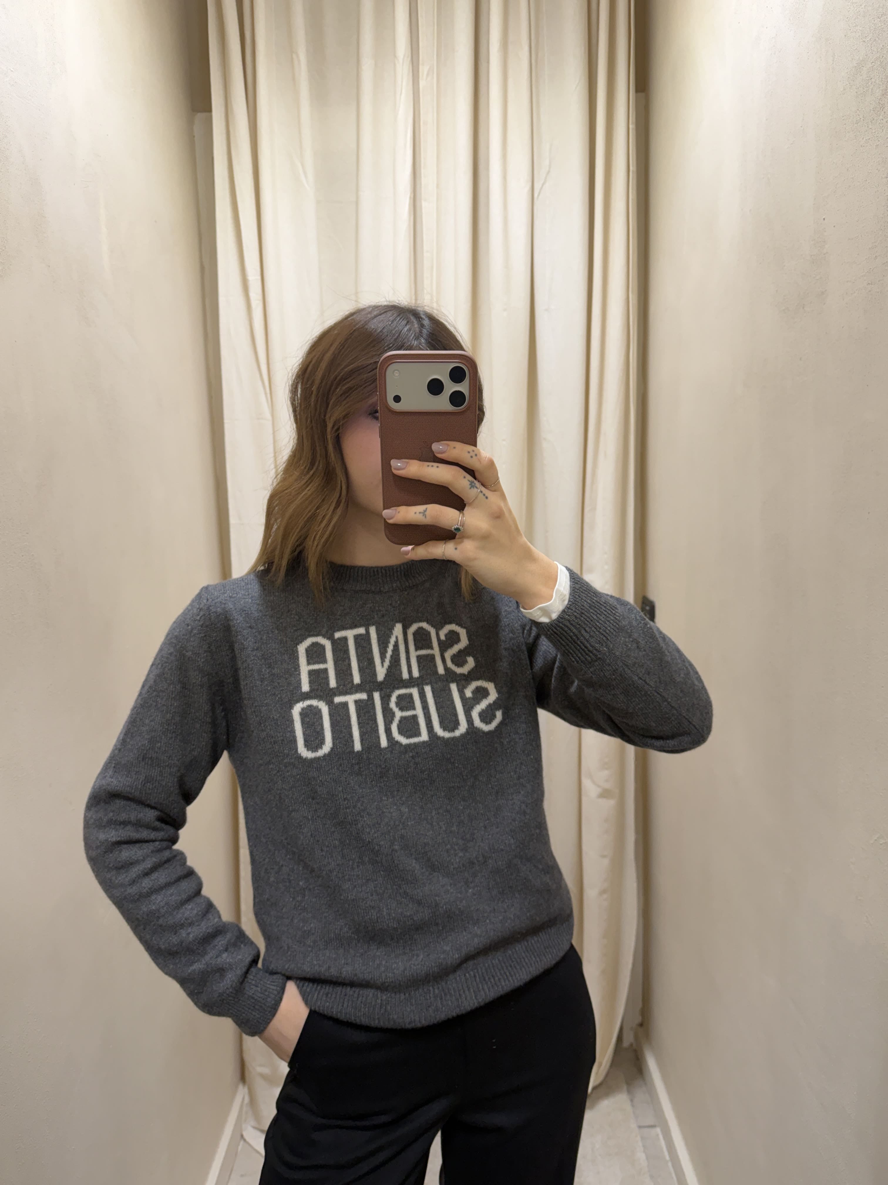 Maglione paricollo ricamo Santa Subito Tensione In