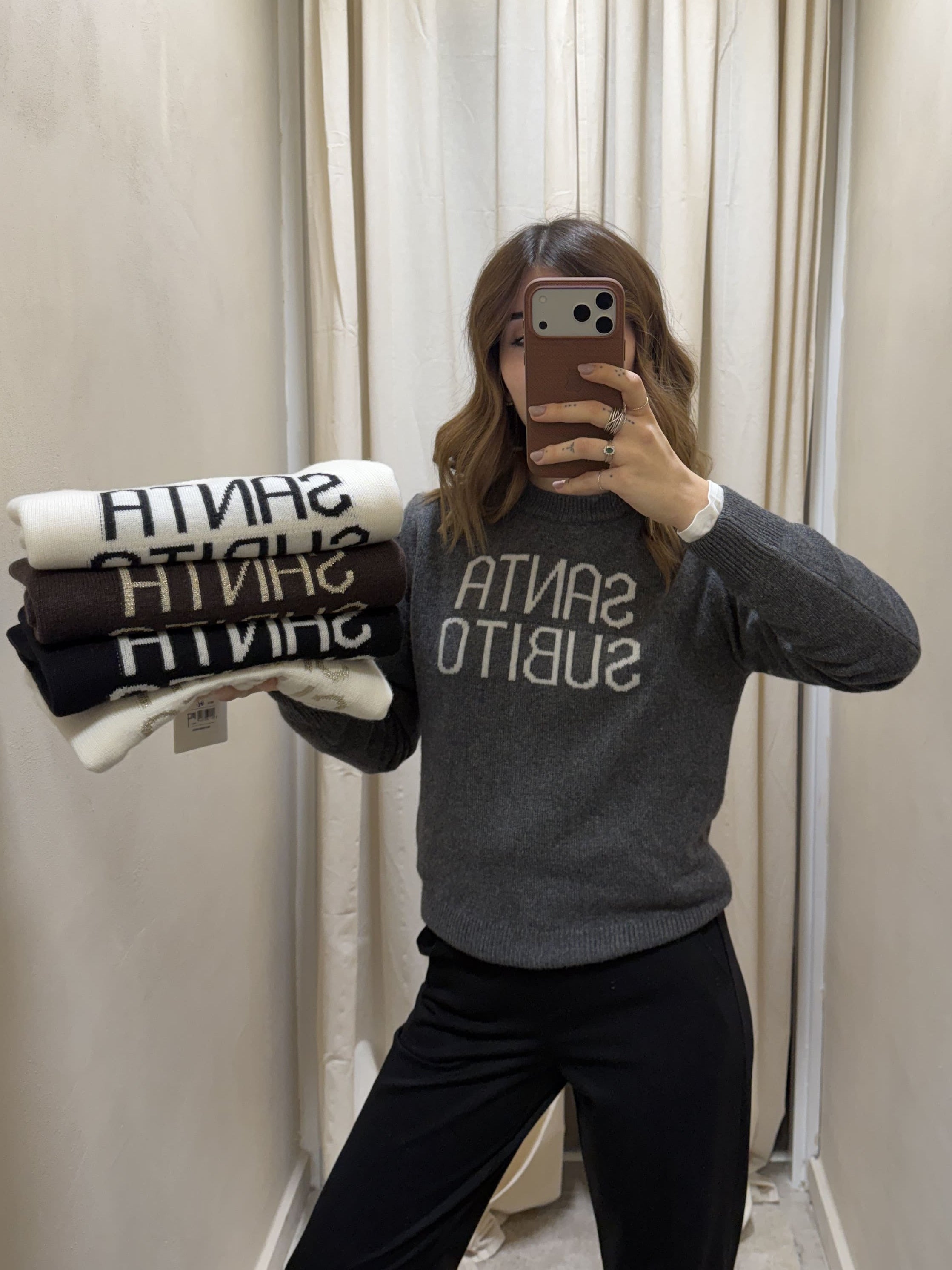 Maglione paricollo ricamo Santa Subito Tensione In