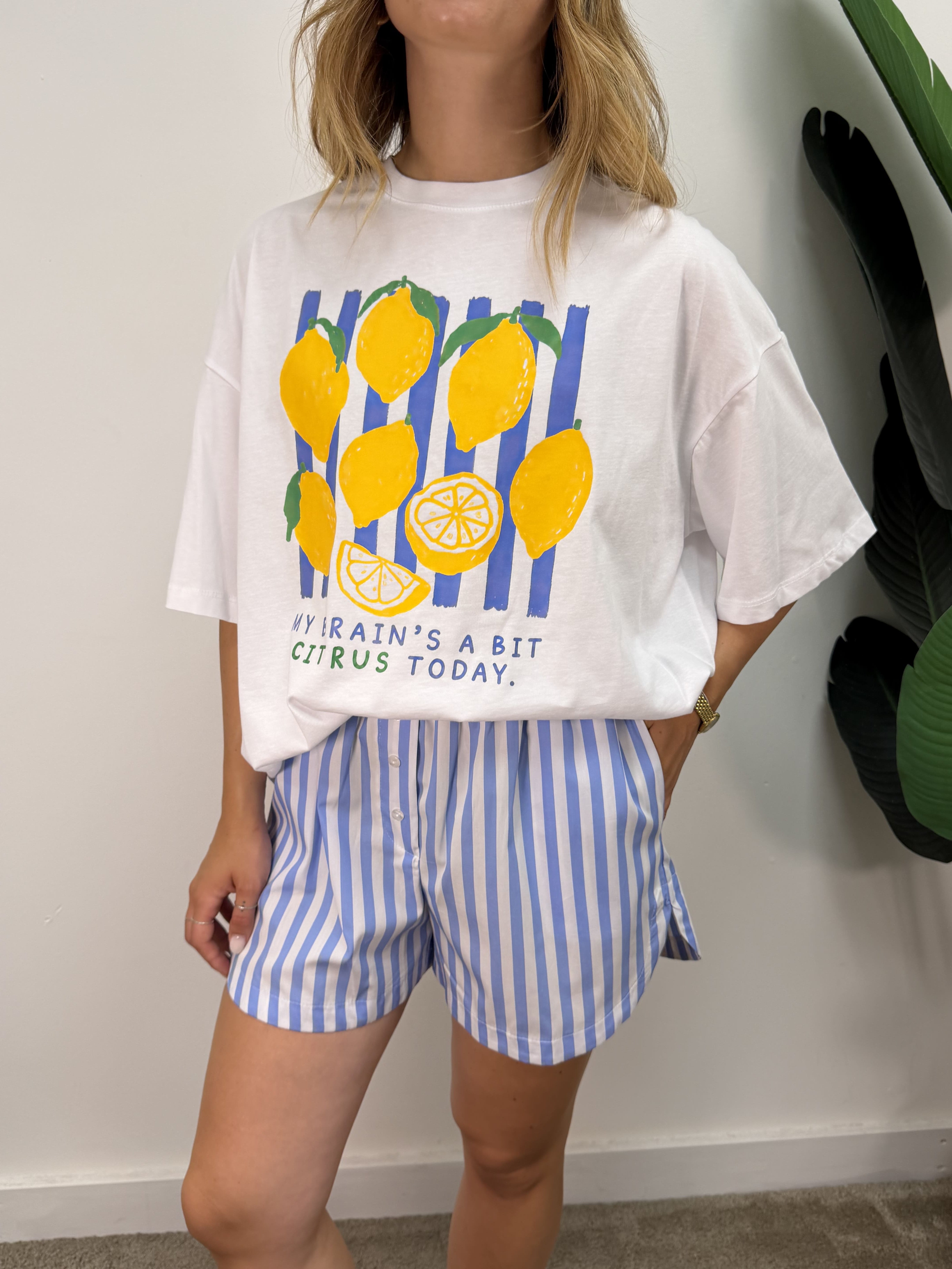 Coord-set t-shirt "limoni" e short righe Tensione In