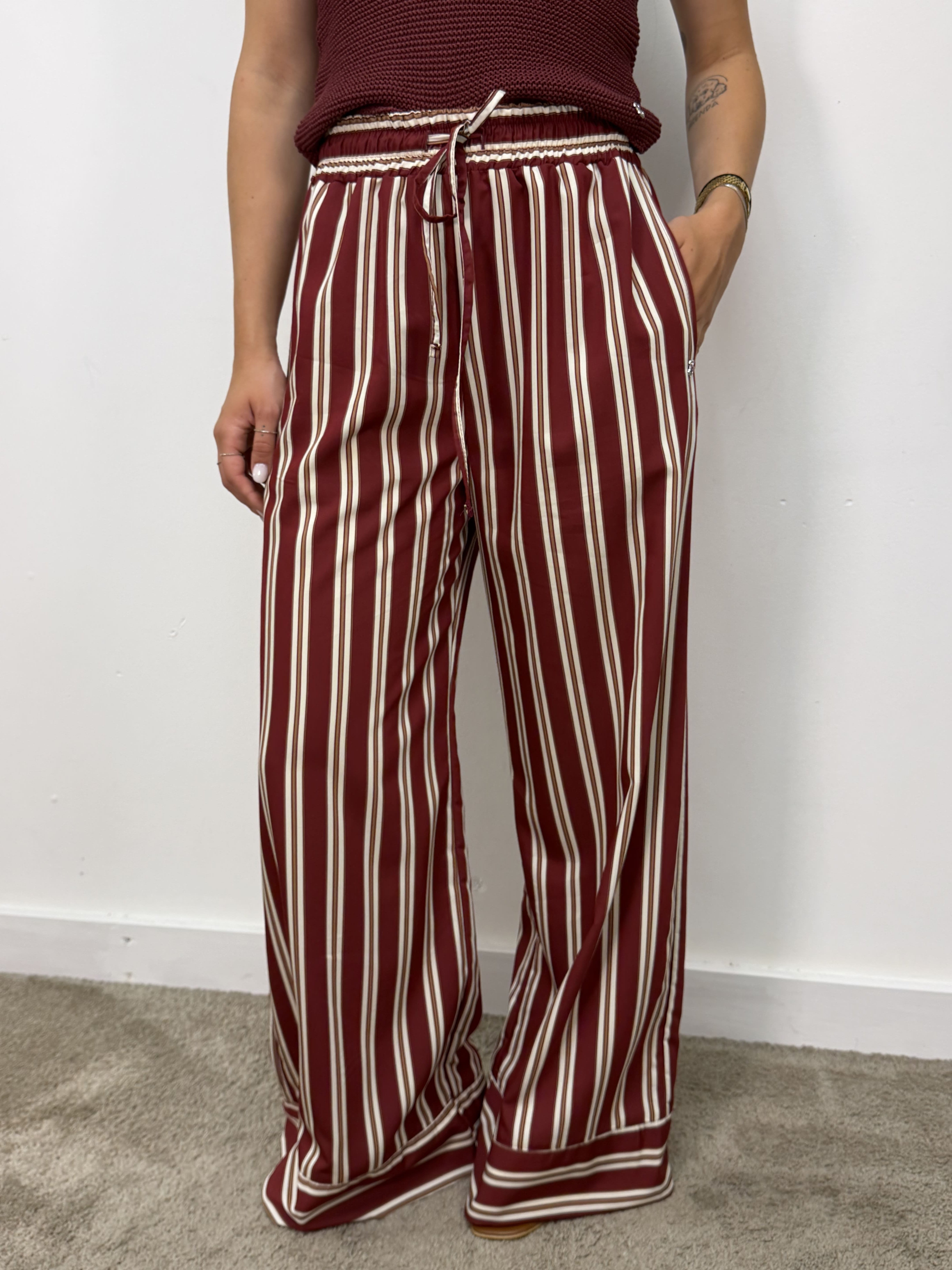 Pantalone palazzo stampa riga Please
