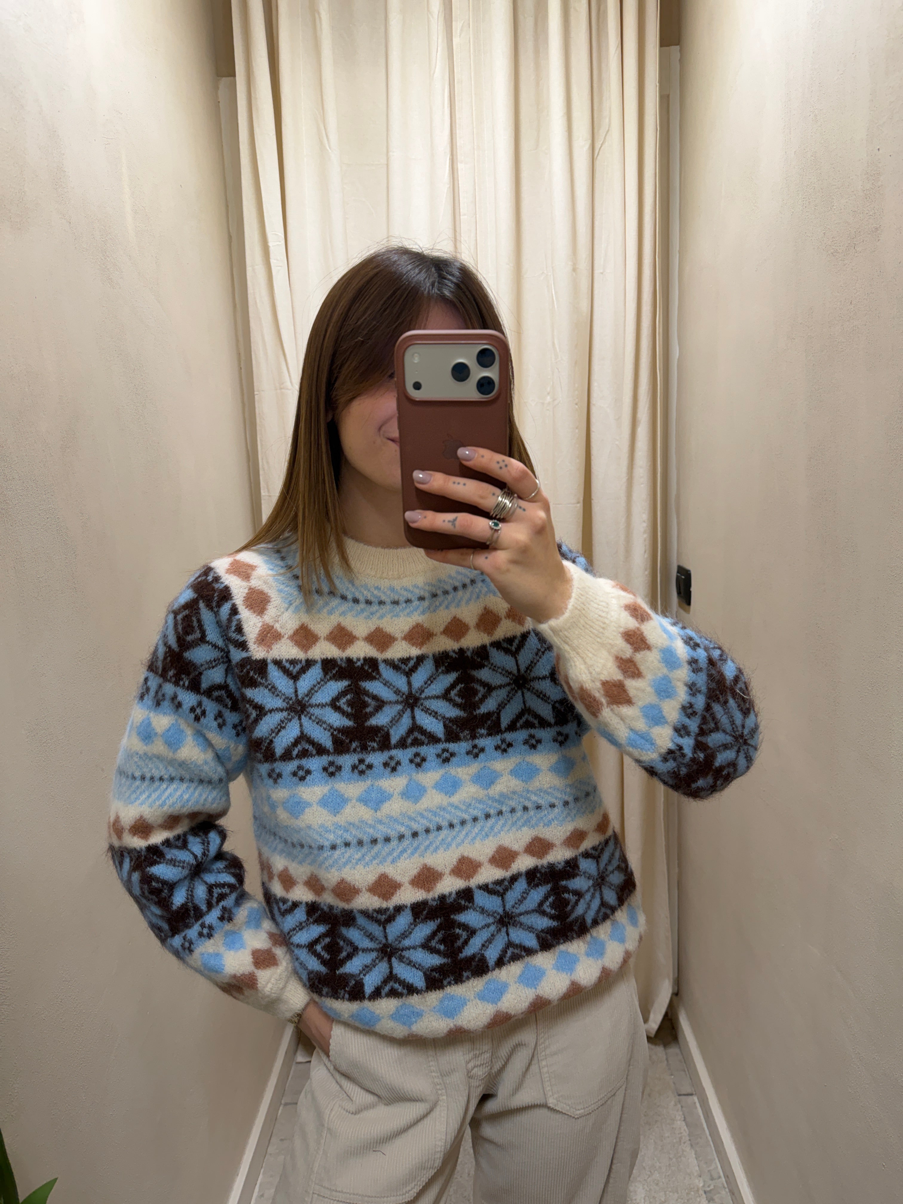 Maglione girocollo jacquard con ricami geometrici Susy Mix