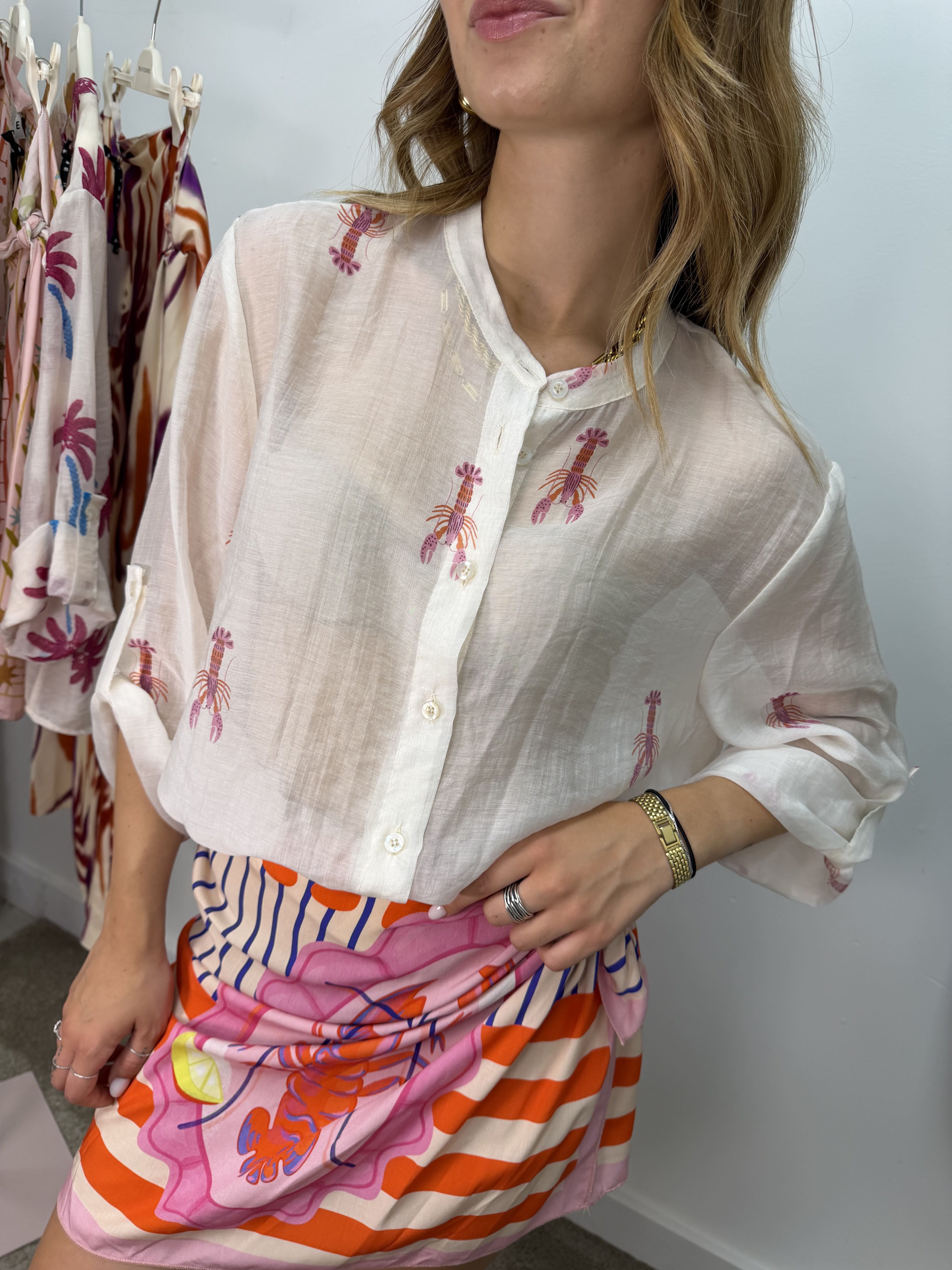 Camicia in mussola stampa "aragoste" HaveOne THE ISLAND