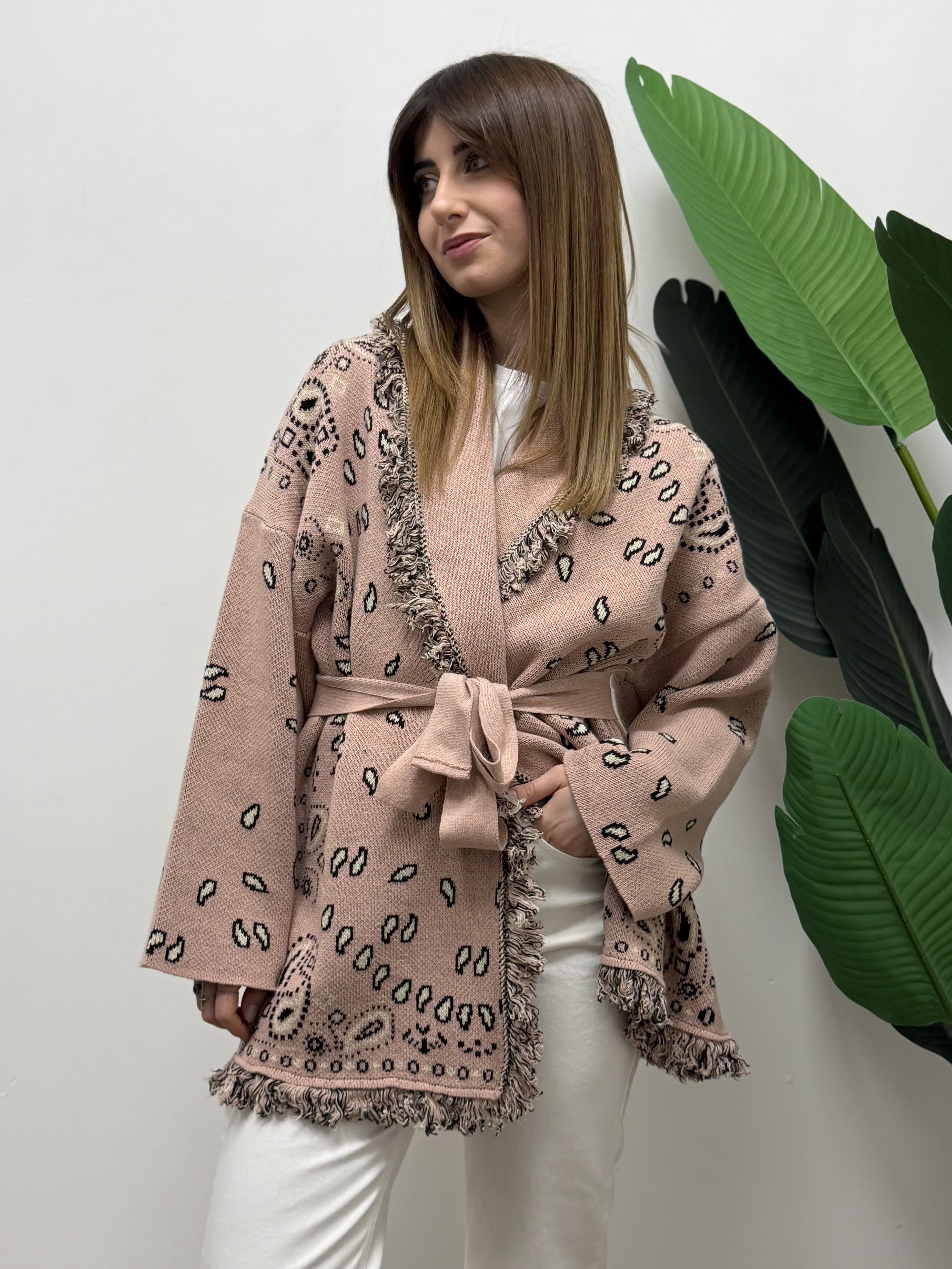 Cardigan stampa bandana con cintura Tensione In