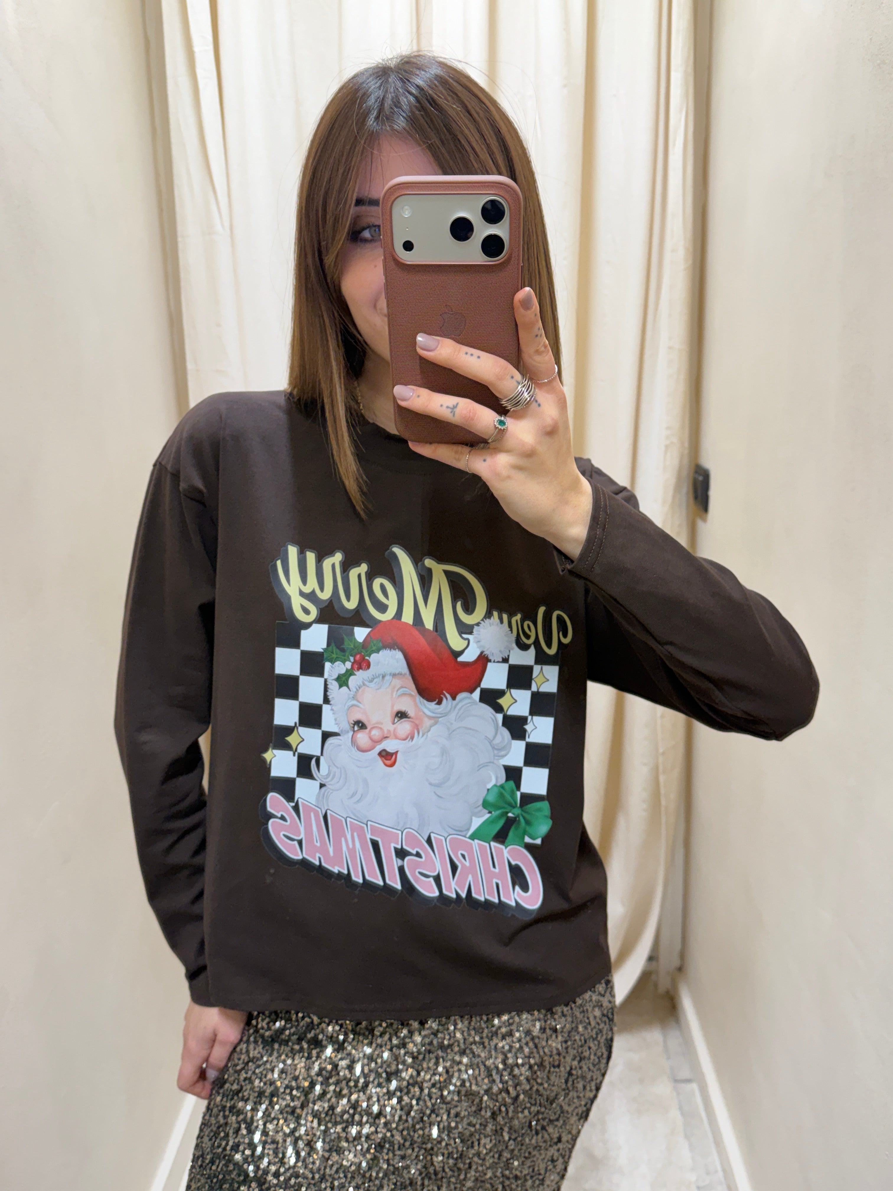 T-Shirt girocollo "Merry Christmas” scacchi MyD