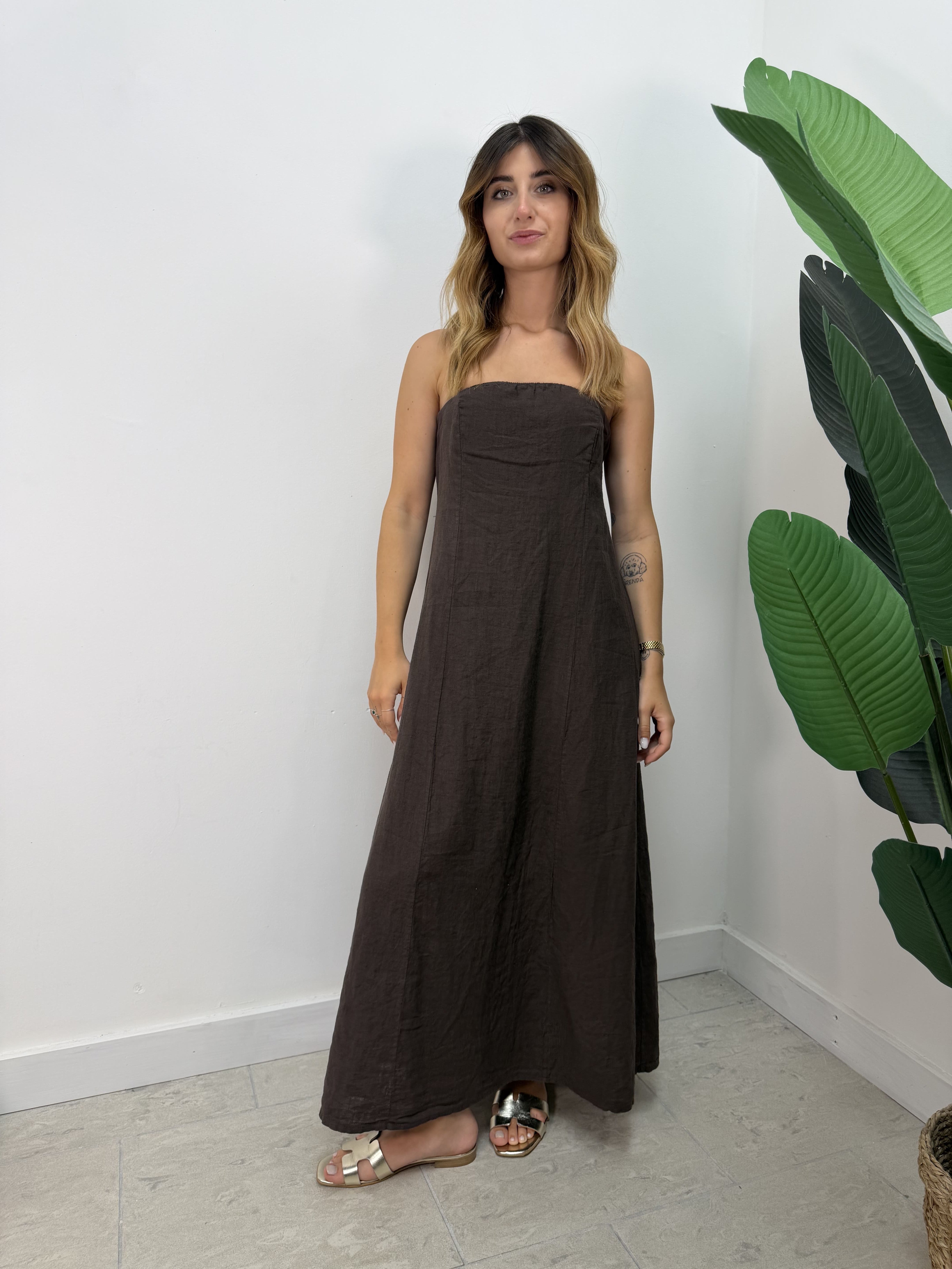 Abito midi a fascia in lino MyD
