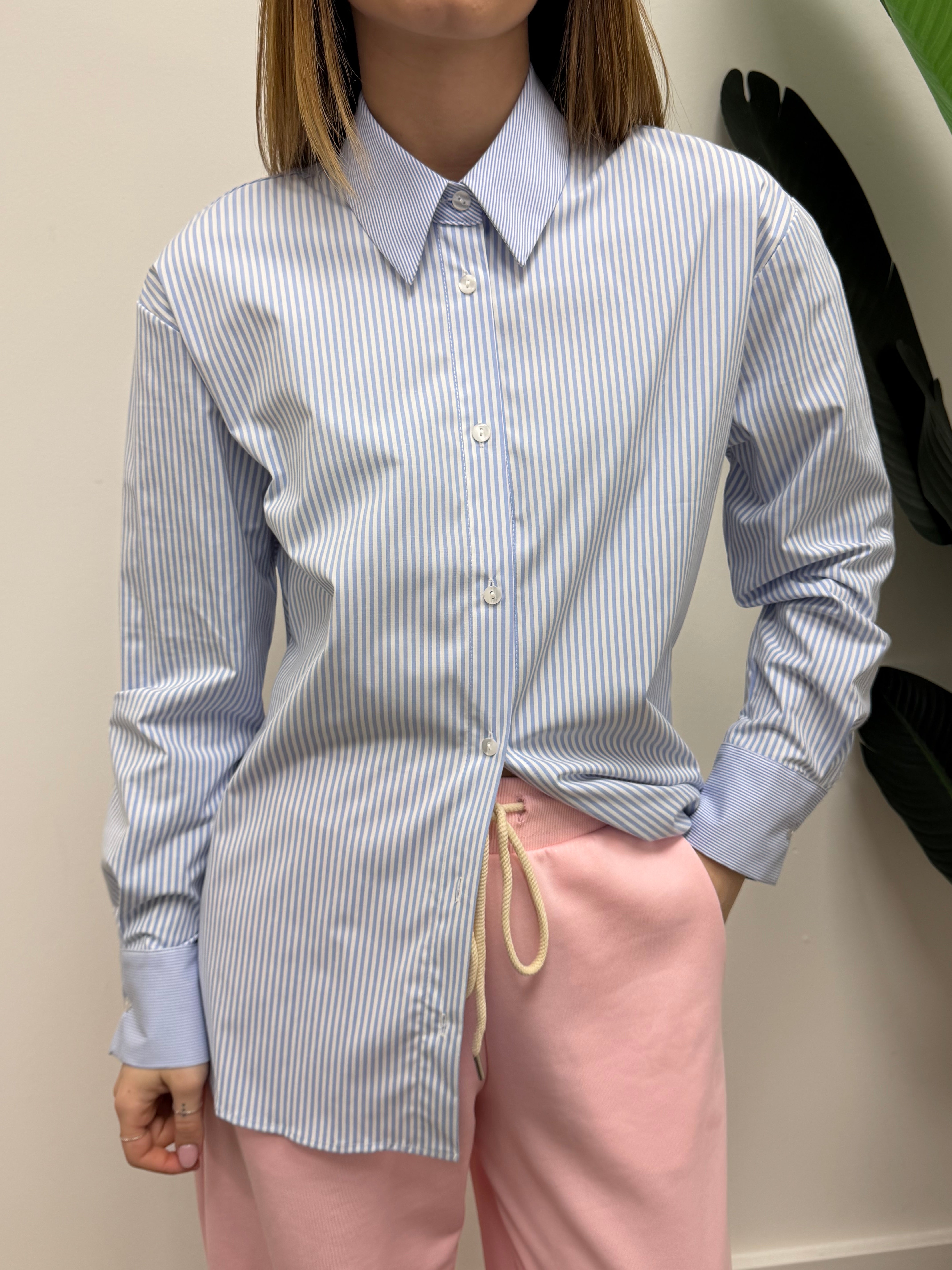 Camicia over rigata con polso a contrasto Tensione In