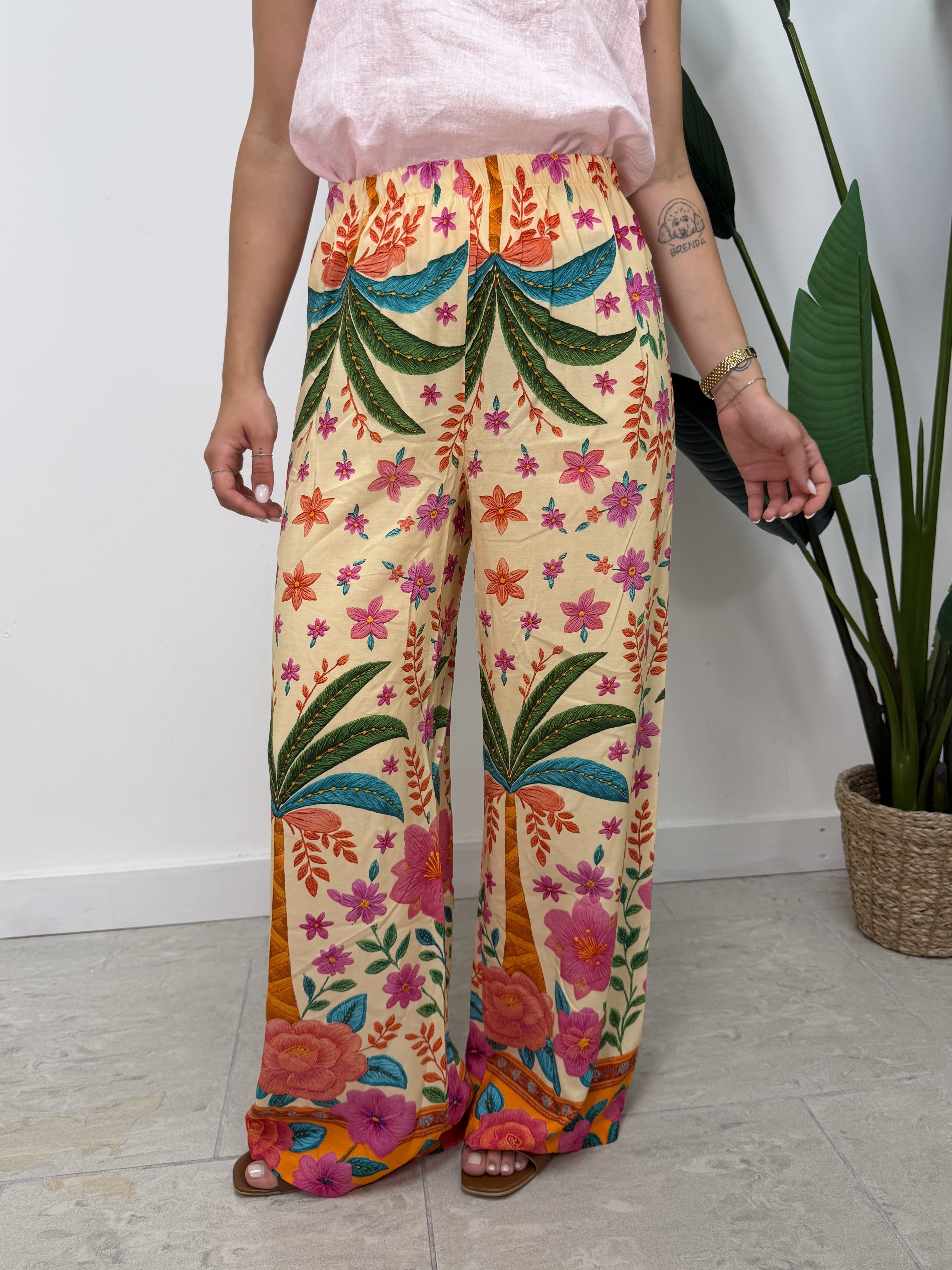 Pantalone fluido stampa palme Tensione In