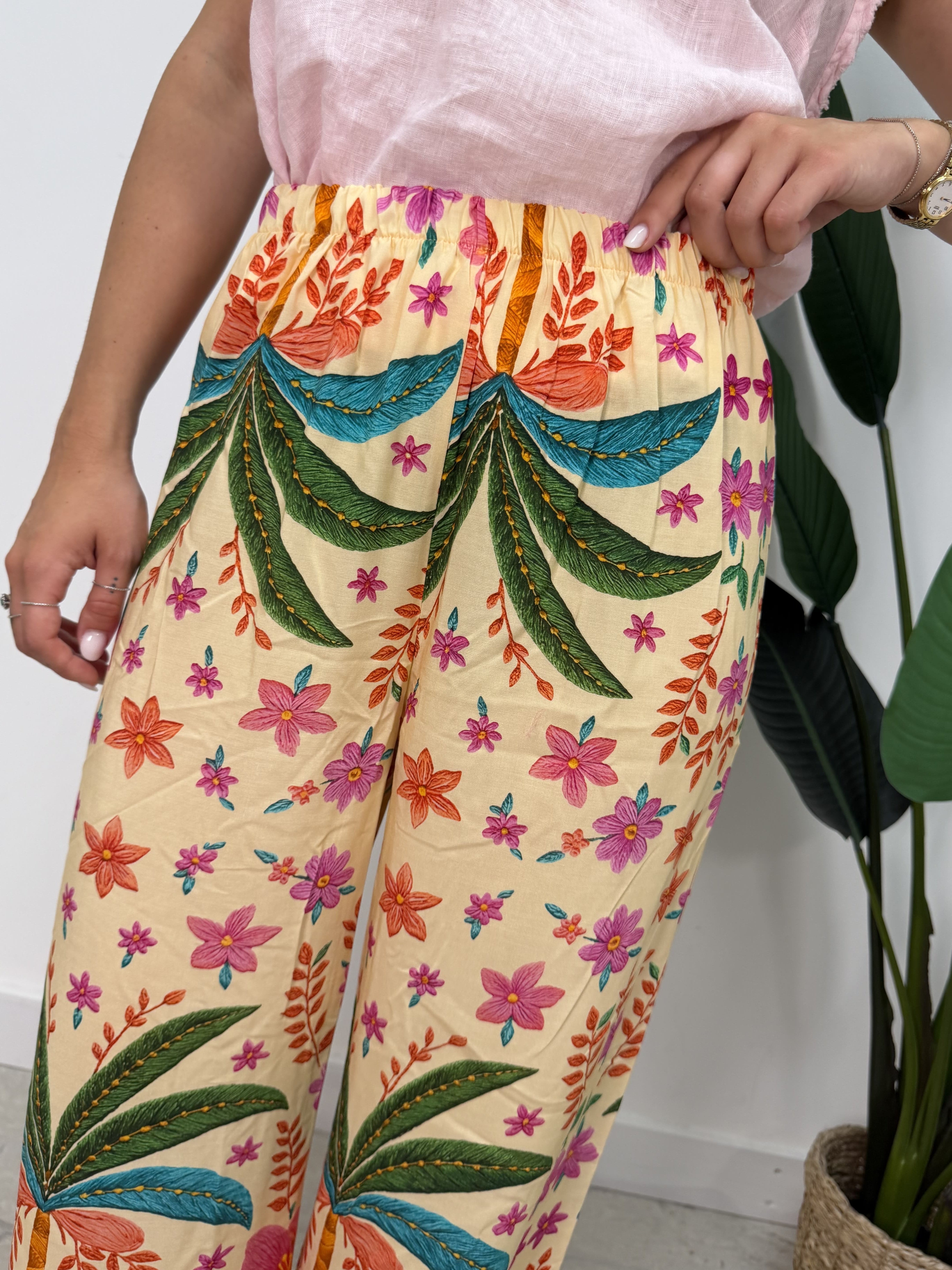 Pantalone fluido stampa palme Tensione In