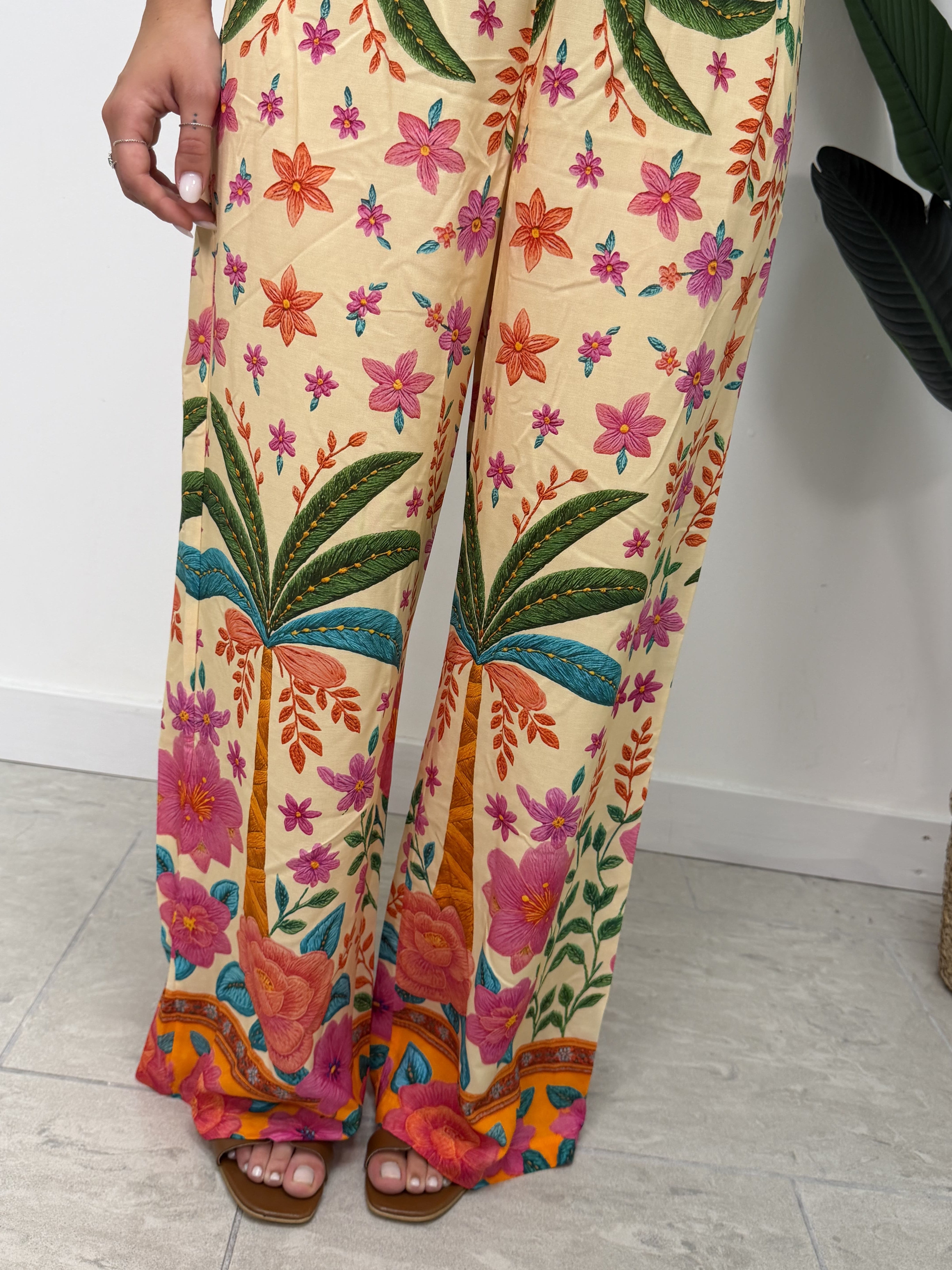 Pantalone fluido stampa palme Tensione In