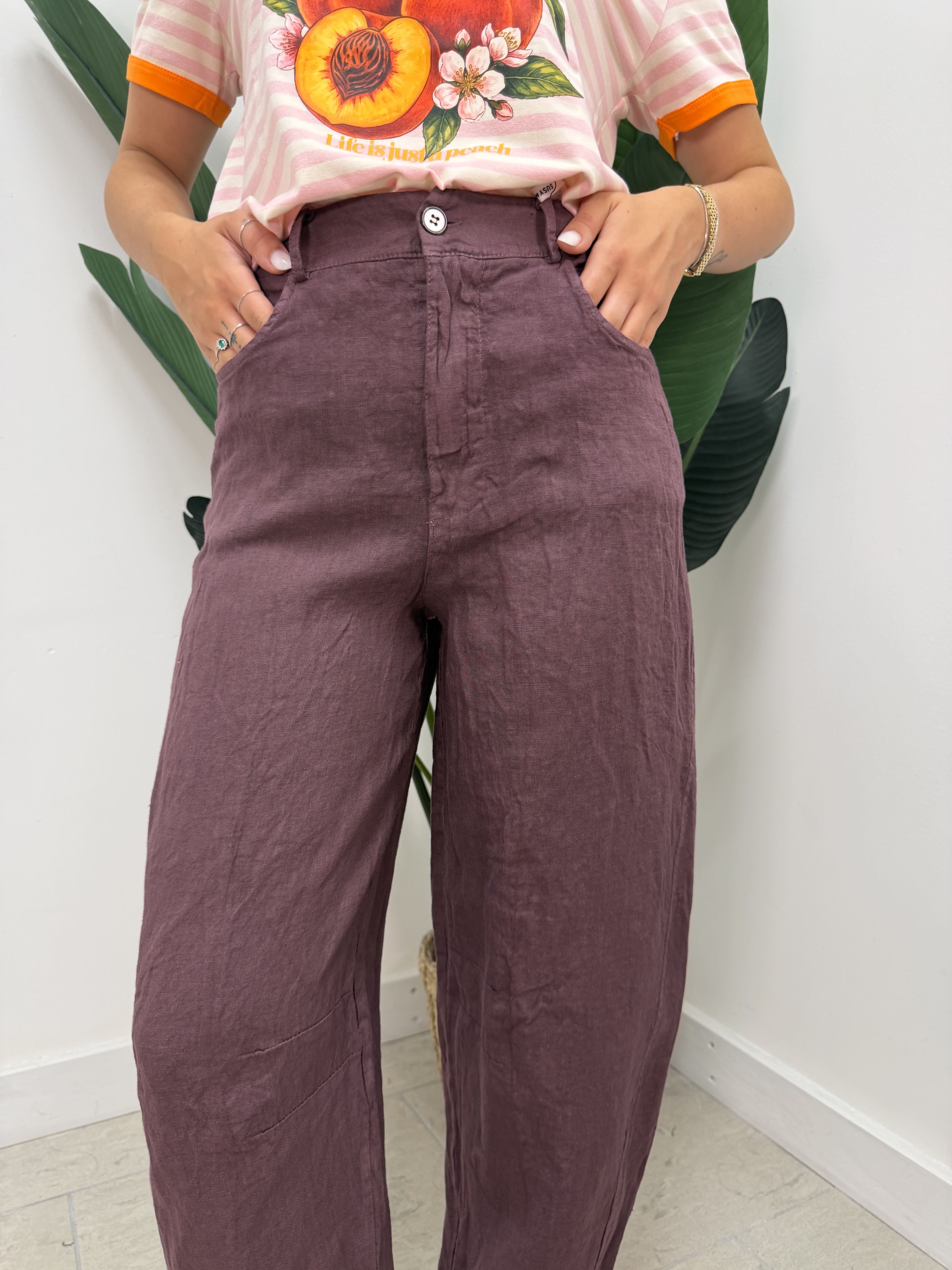 Pantalone barrel in lino Susy Mix