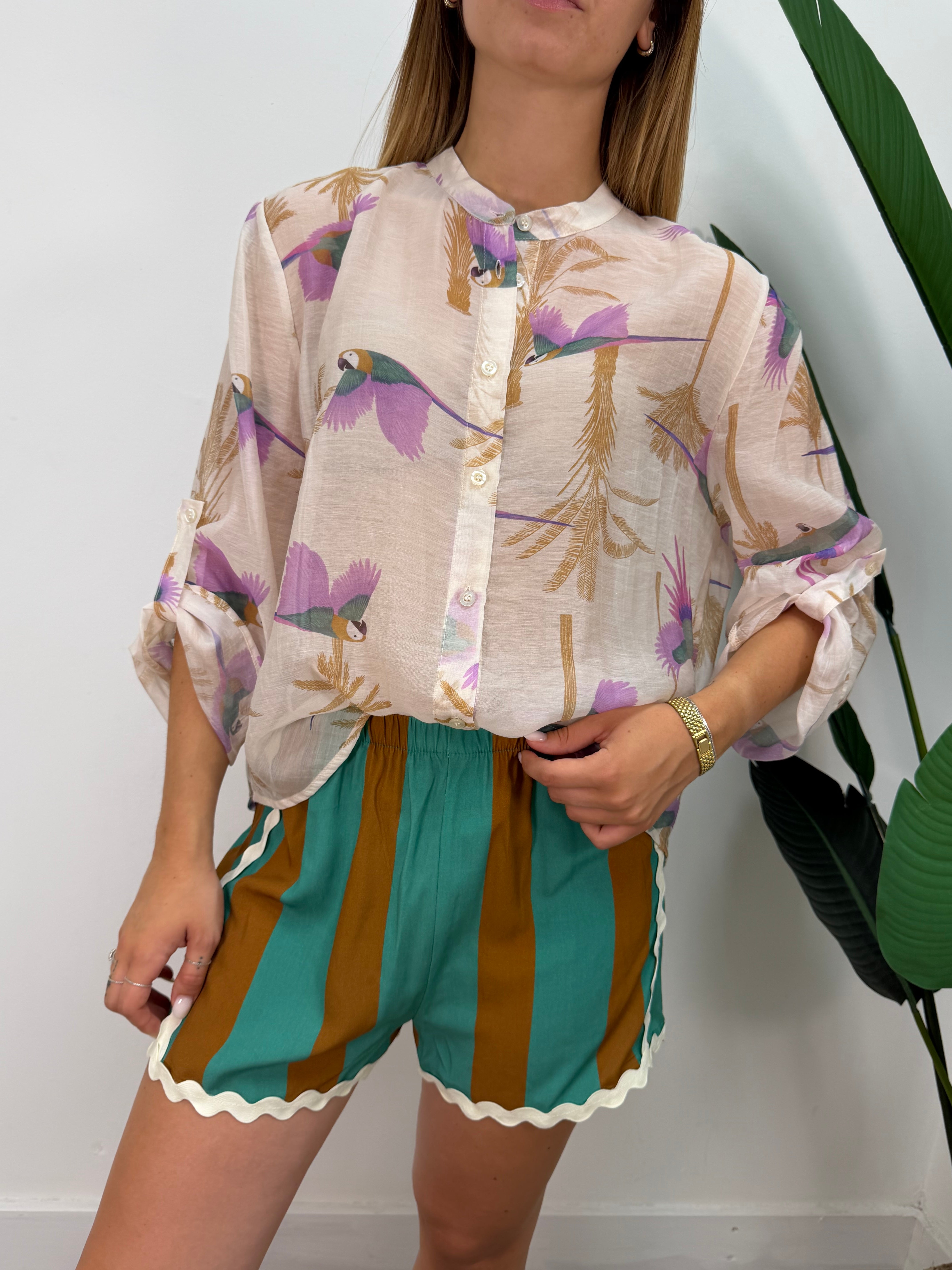 Camicia in mussola stampa pappagalli HaveOne