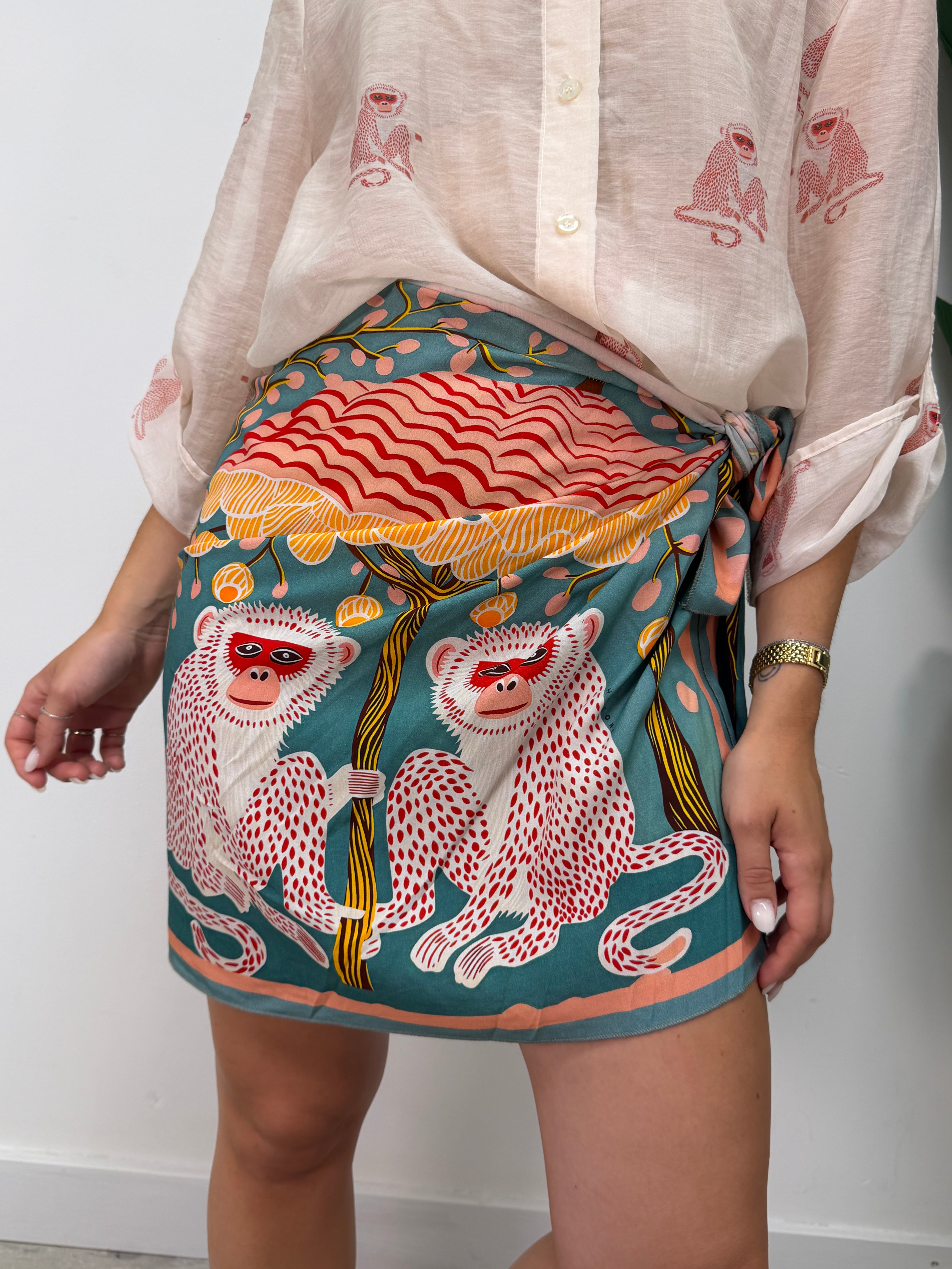 Gonna pareo mini stampa scimmie HaveOne