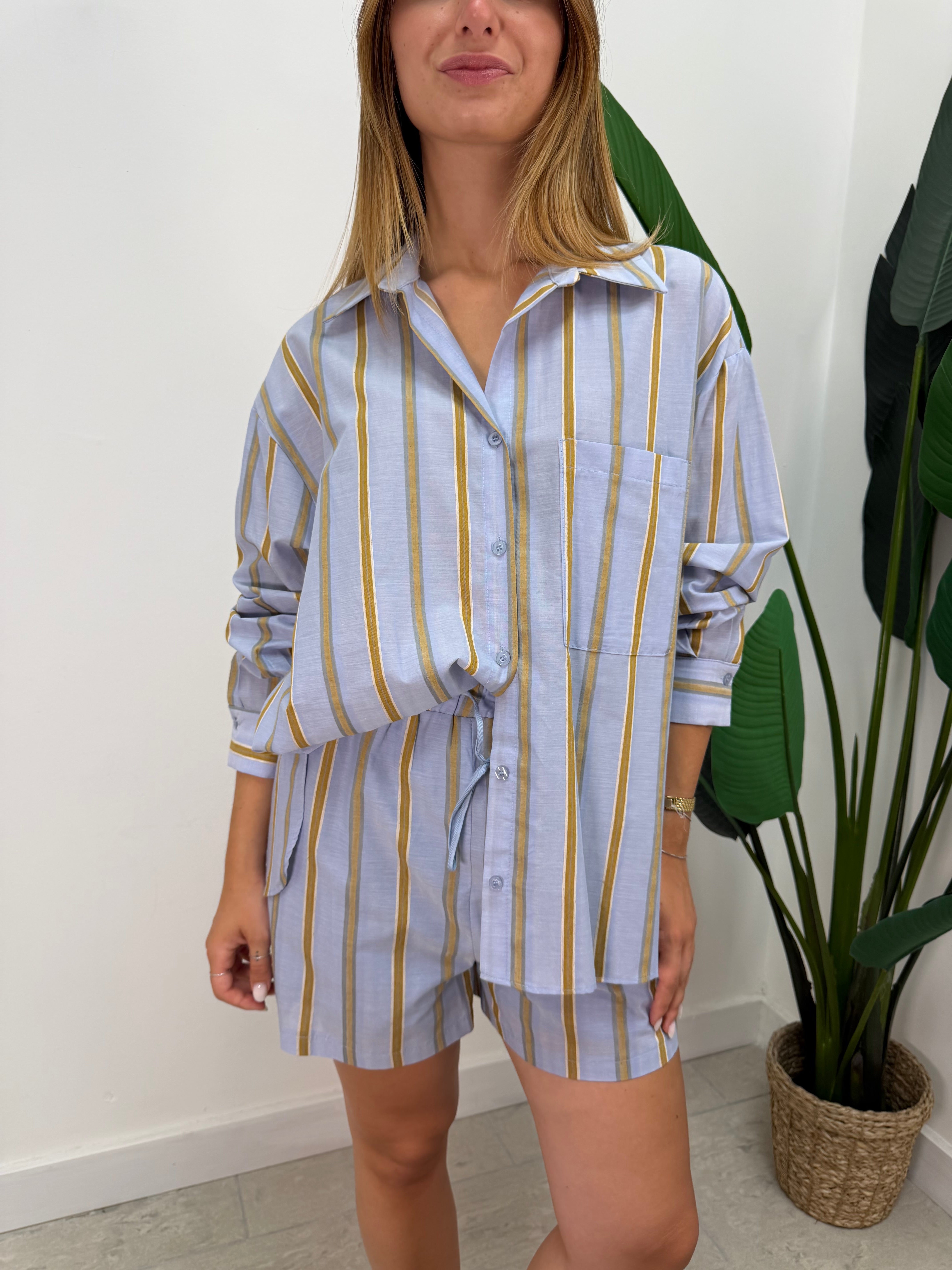 Coordinato camicia e short stampa riga Susy Mix