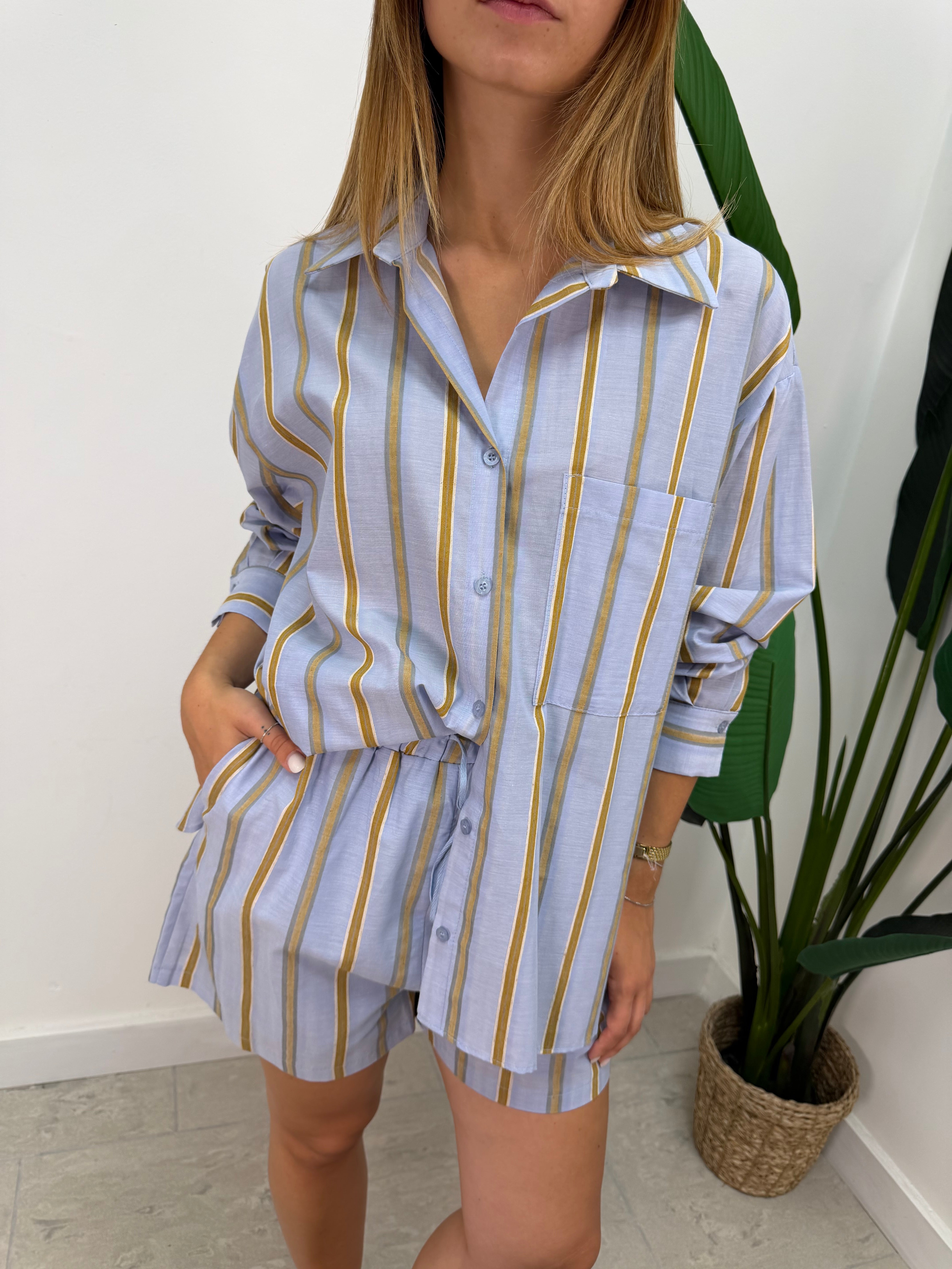 Coordinato camicia e short stampa riga Susy Mix
