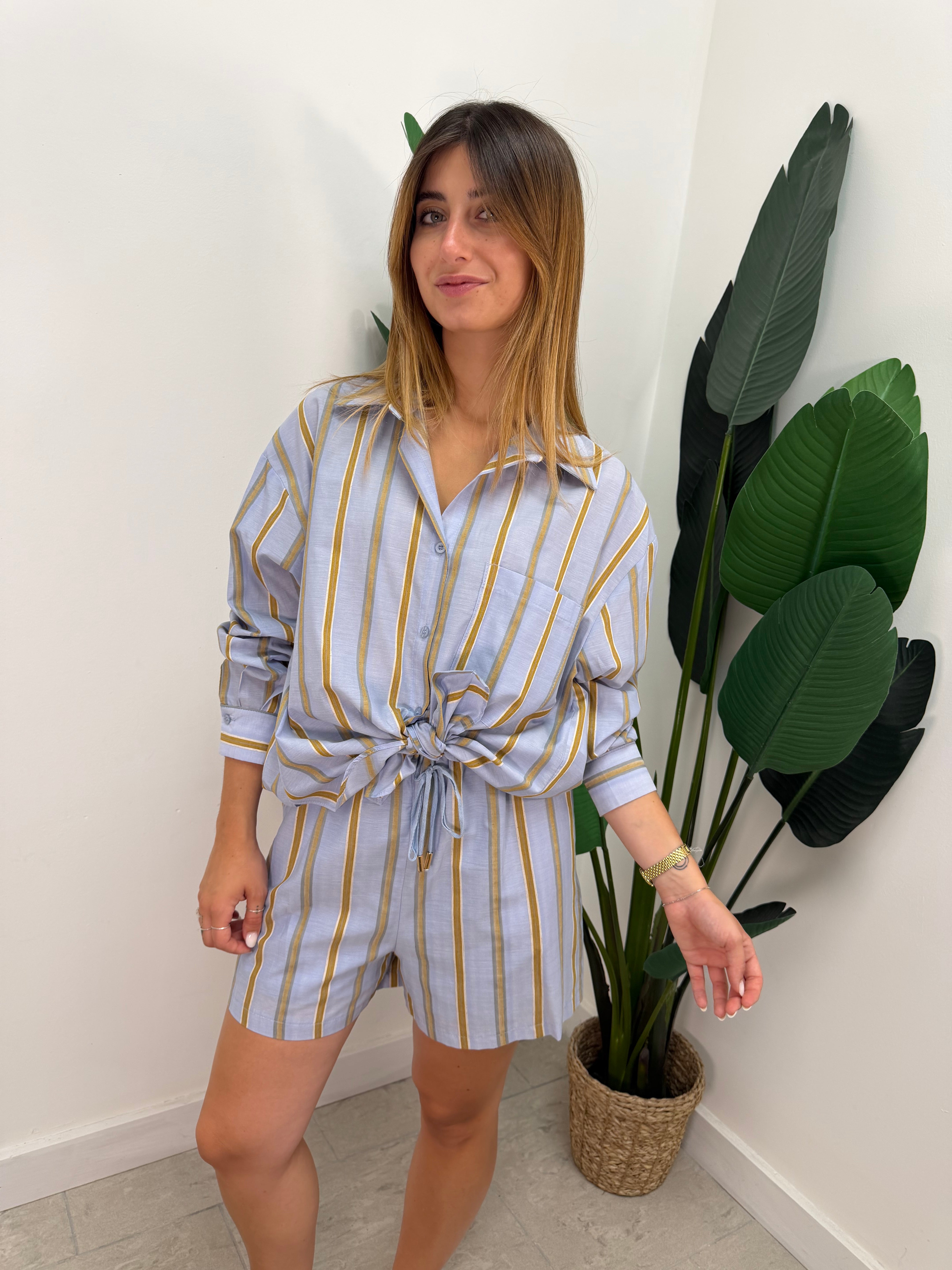 Coordinato camicia e short stampa riga Susy Mix