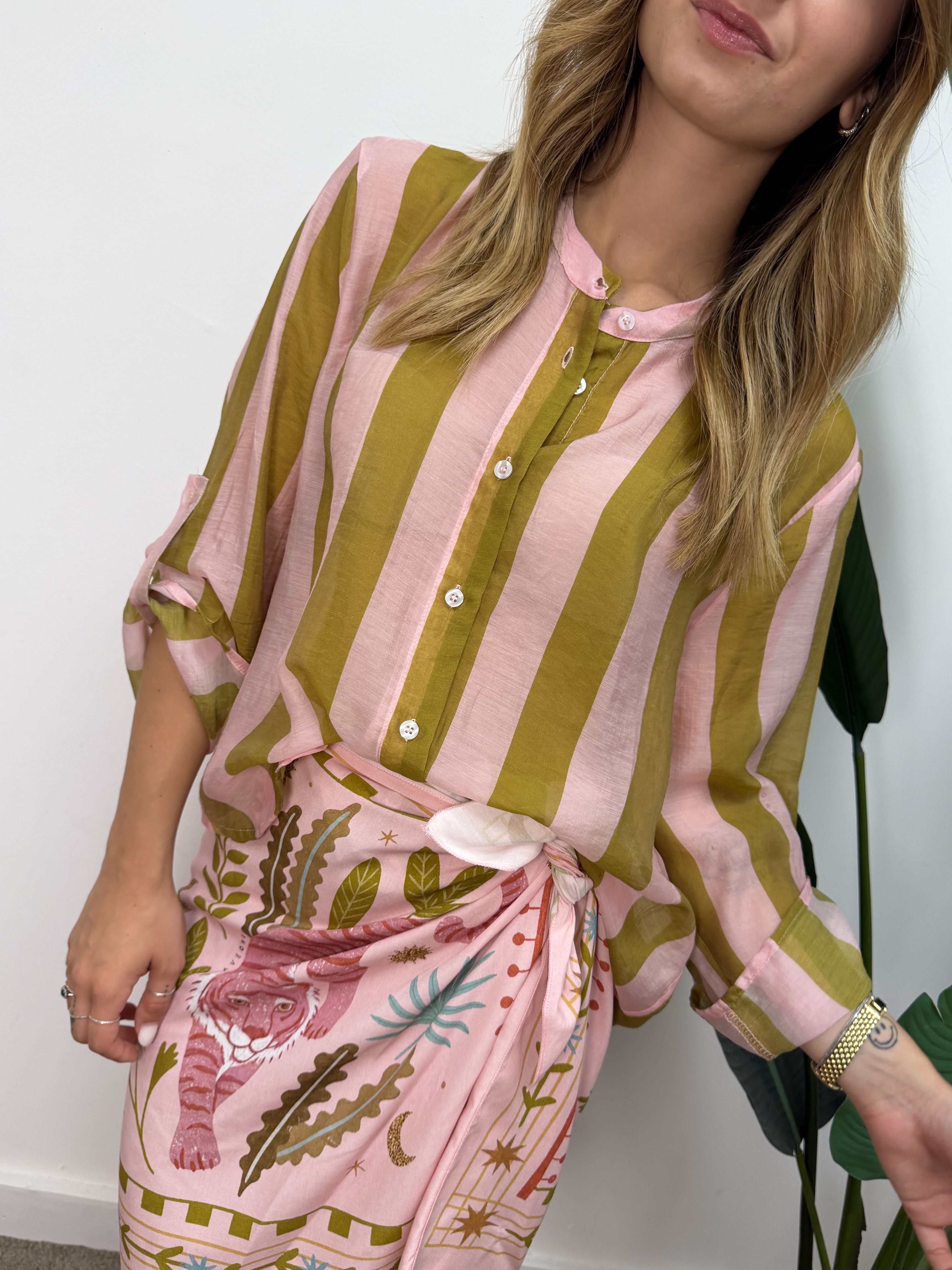 Camicia riga larga in lyocell HaveOne THE ISLAND
